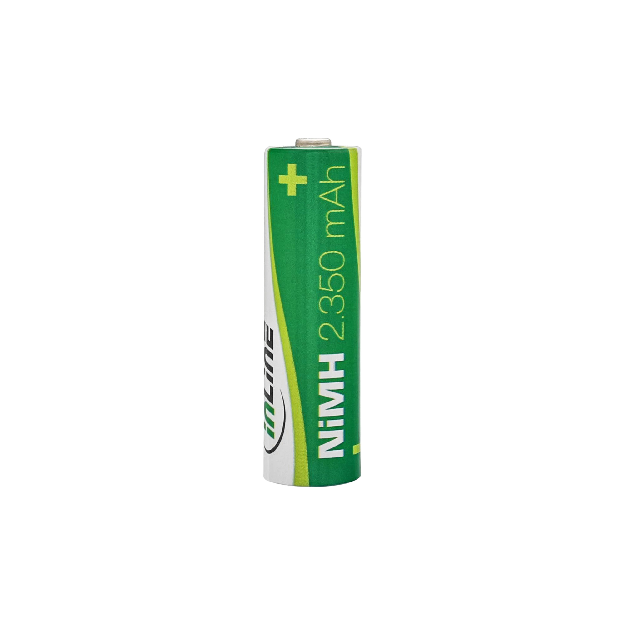 Una batteria NiMH verde e bianca con testo 2.350 mAh.