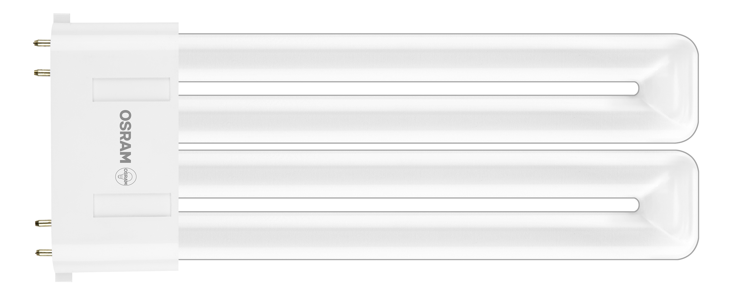 Weiße, lange, U-förmige Glühbirne. OSRAM auf der Seite gedruckt. Weißer Hintergrund.