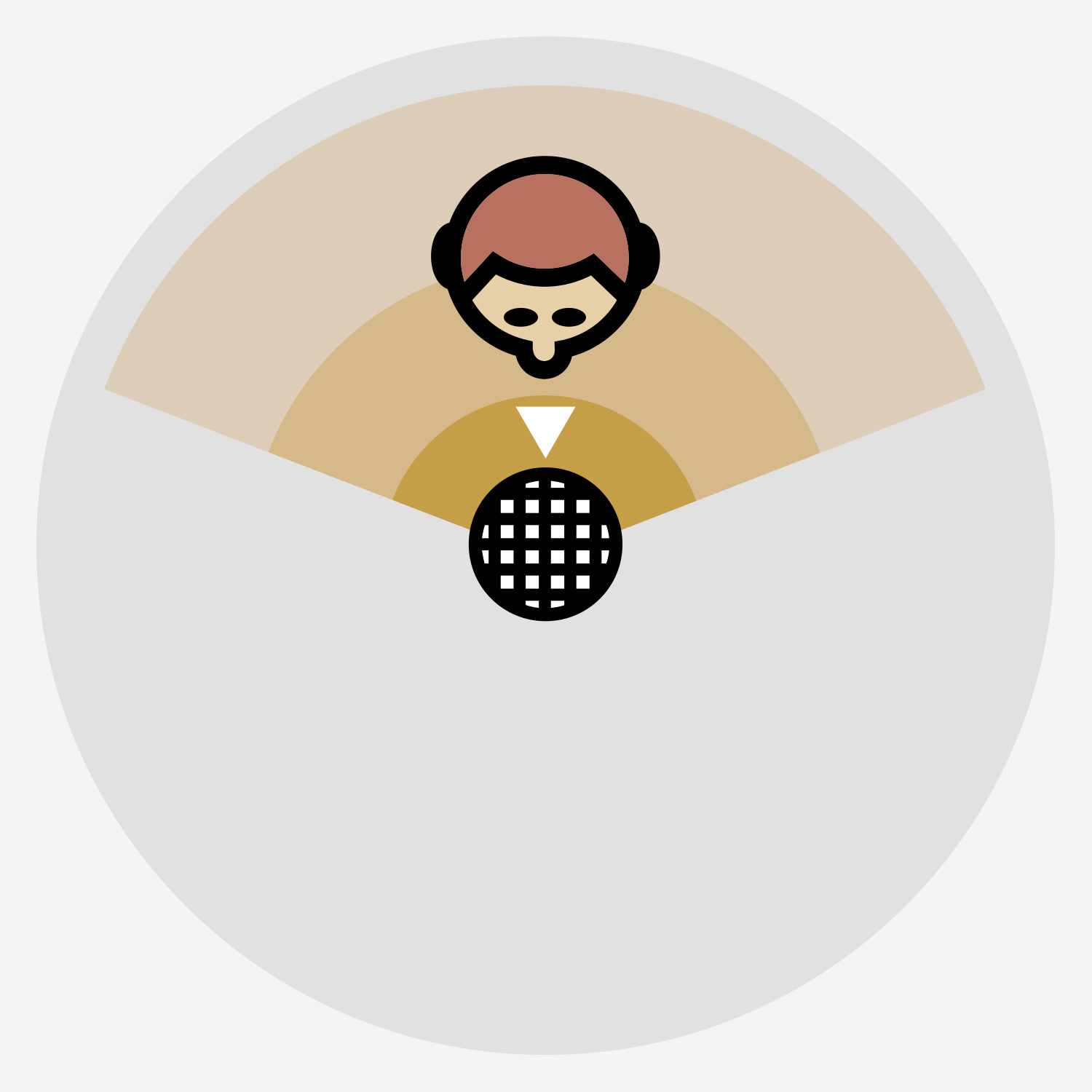 Grafika przedstawia fale dźwiękowe emanujące od osoby do mikrofonu.