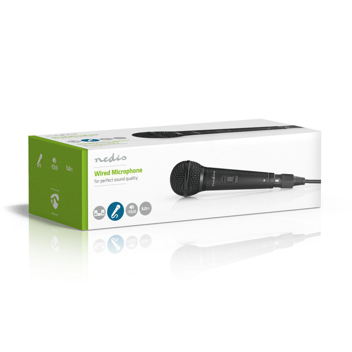 Nedis bedrade microfoonbox. Microfoon en productdetails op een witte achtergrond.