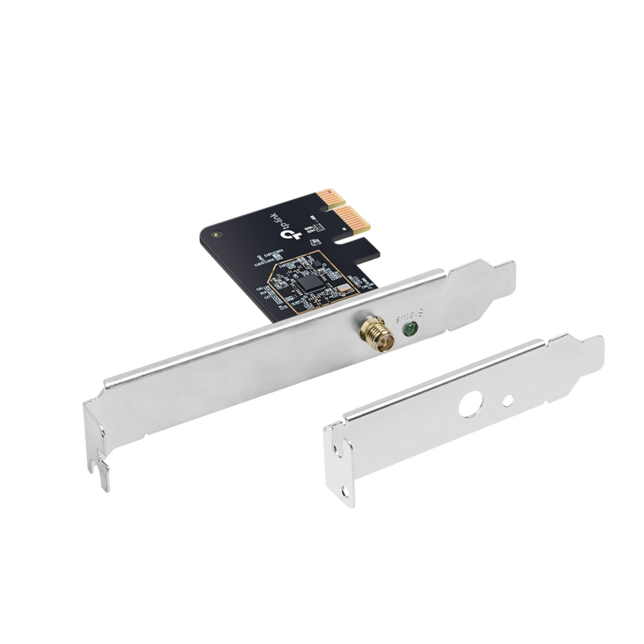 A TP-Link network card with a metallic bracket and a gold connector.