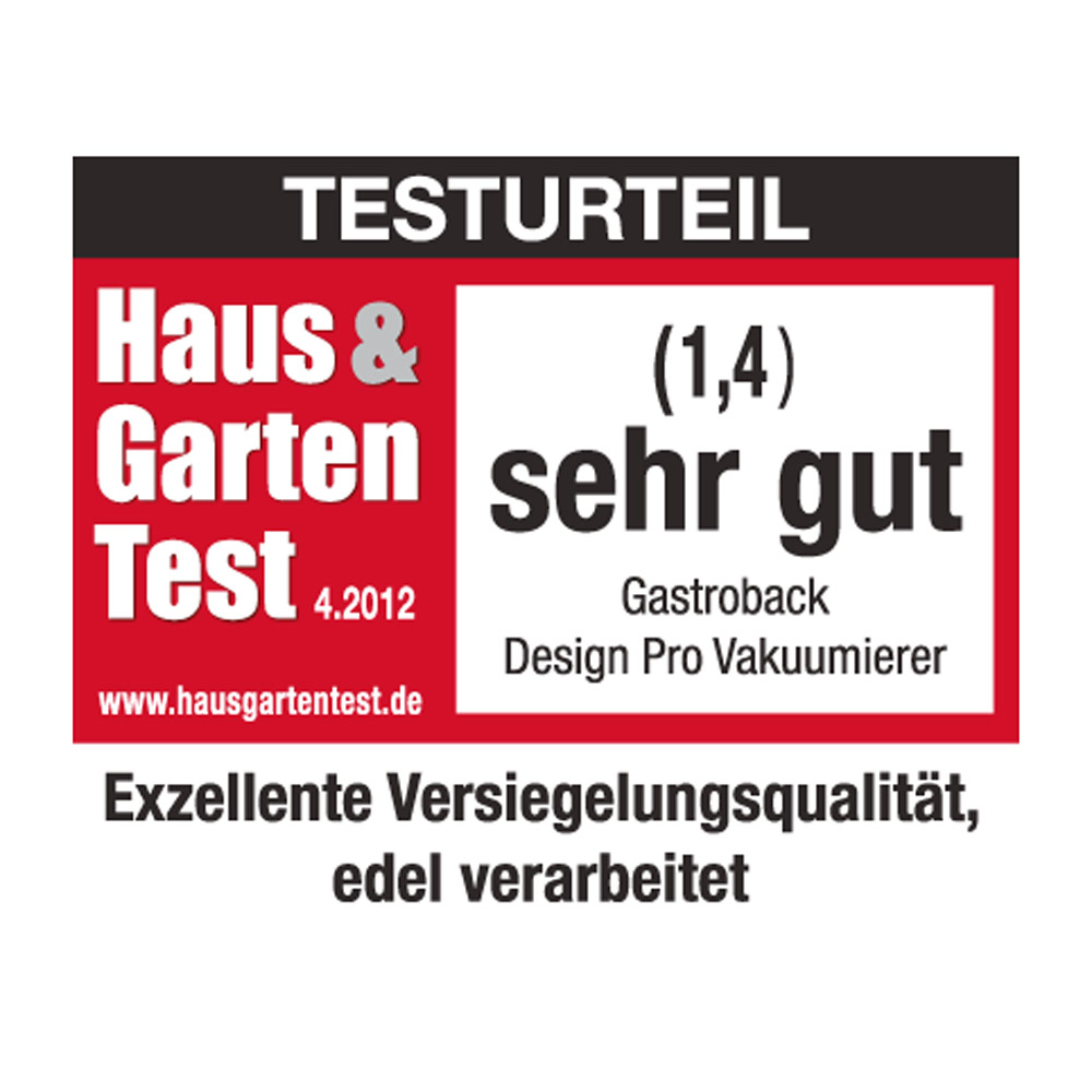 Naklejka 'Haus & Garten Test' z tekstem i oceną 1,4.