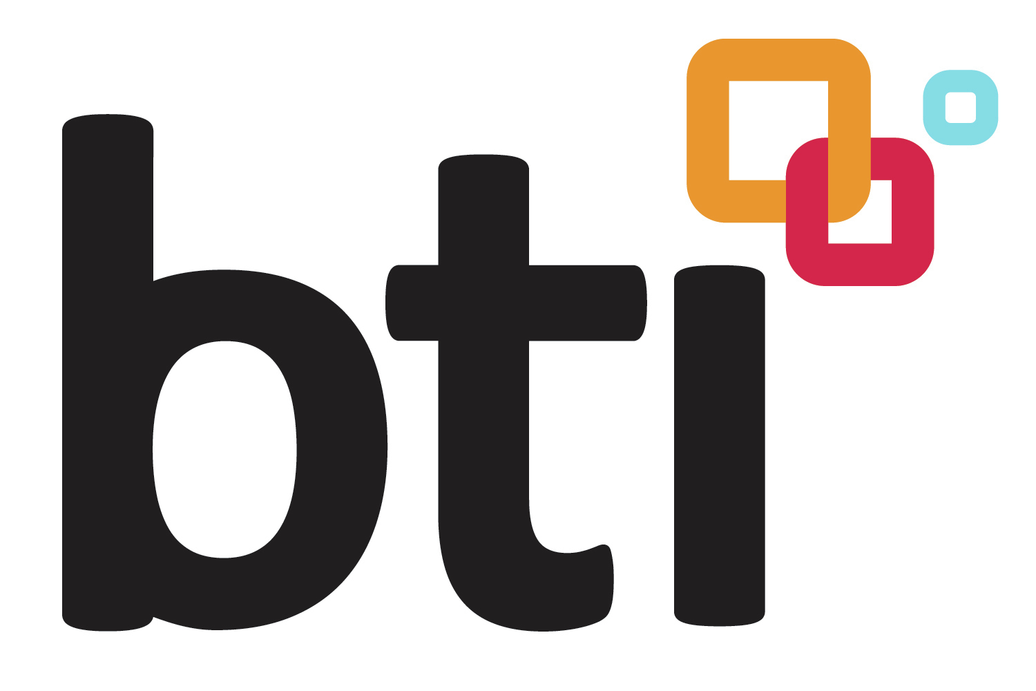 Das „bti“-Logo ist in Schwarz mit orangefarbenen, roten und hellblauen Quadraten darüber.