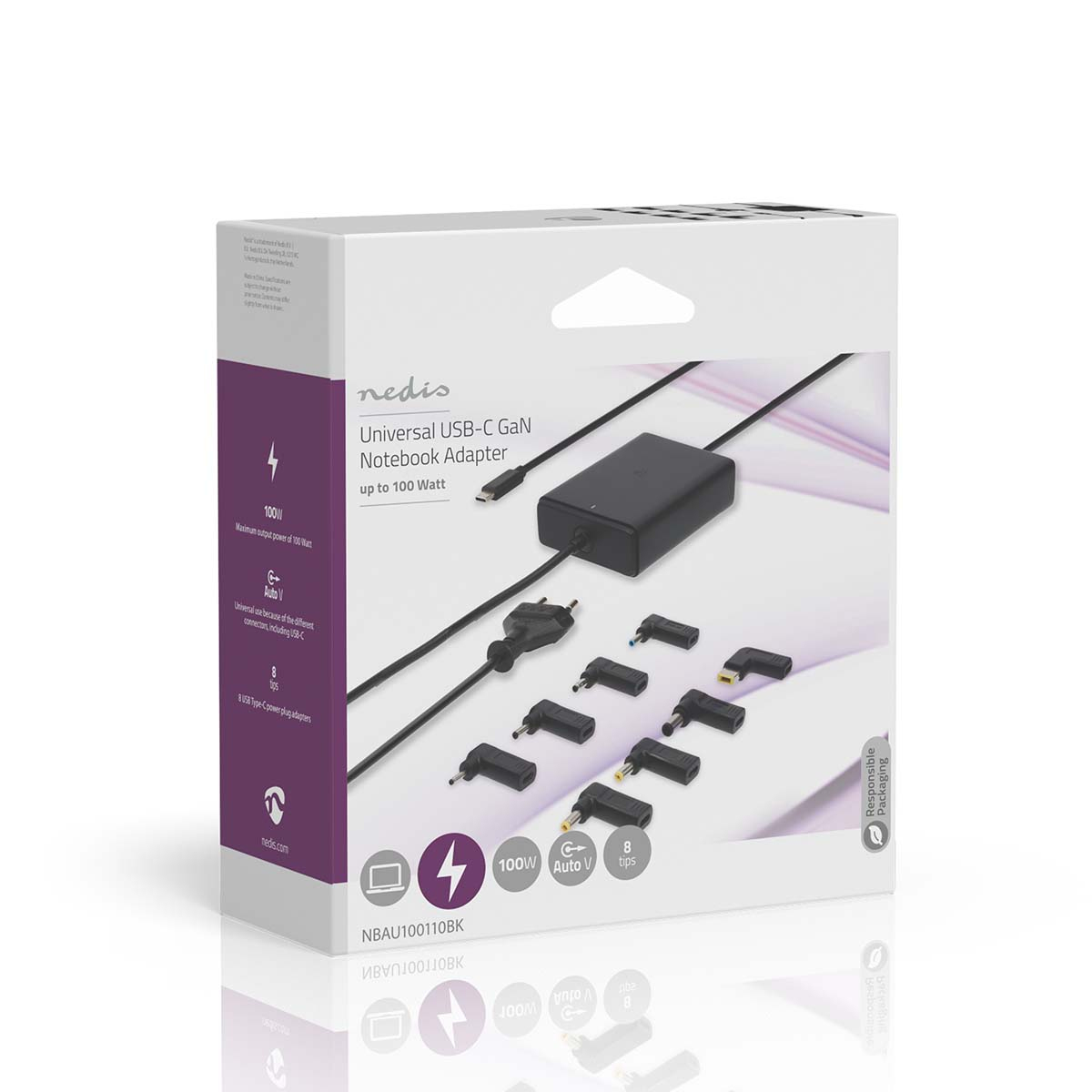 Adattatore CA universale con punte multiple, accessori.