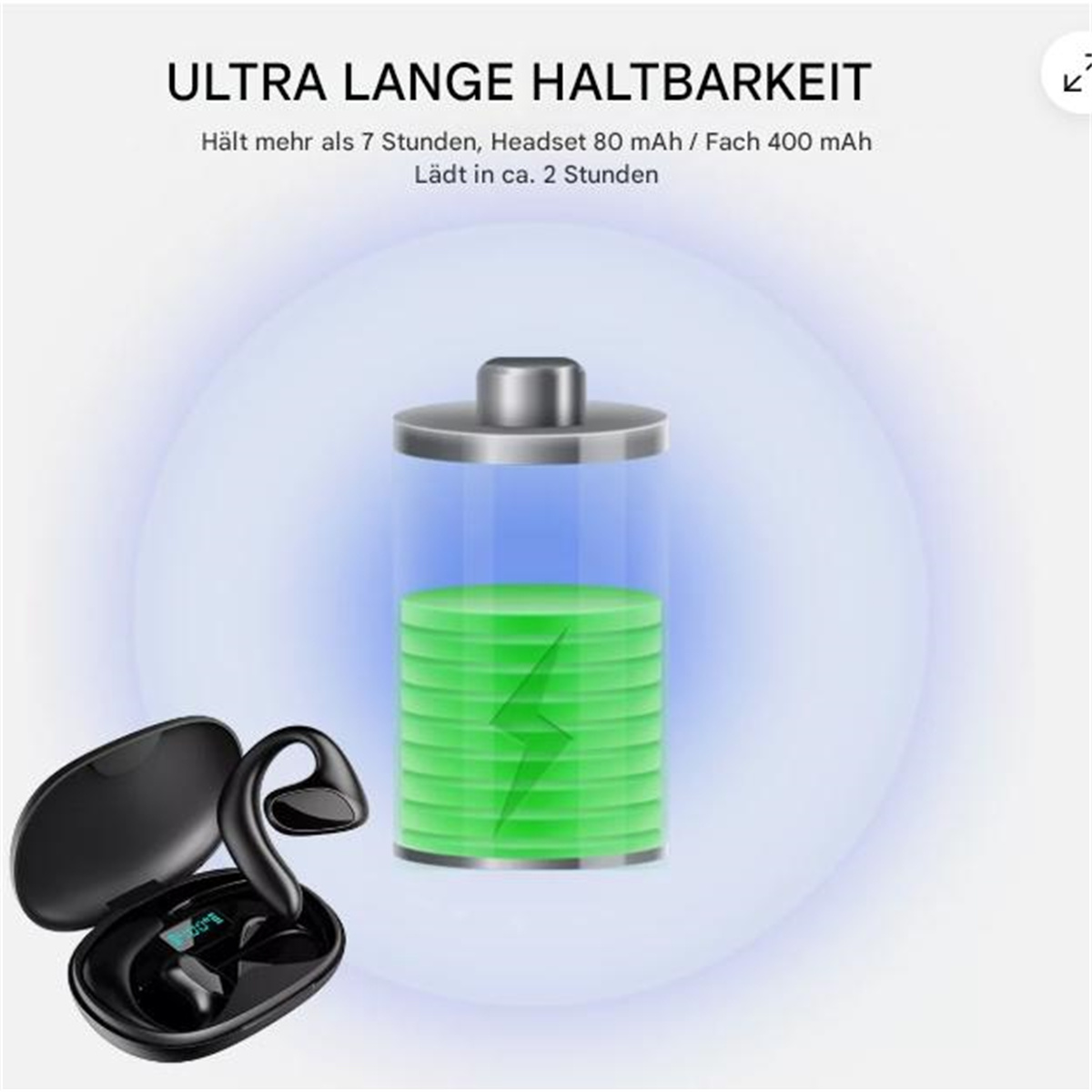 Schwarze und silberne Ohrhörer mit Ladecase.