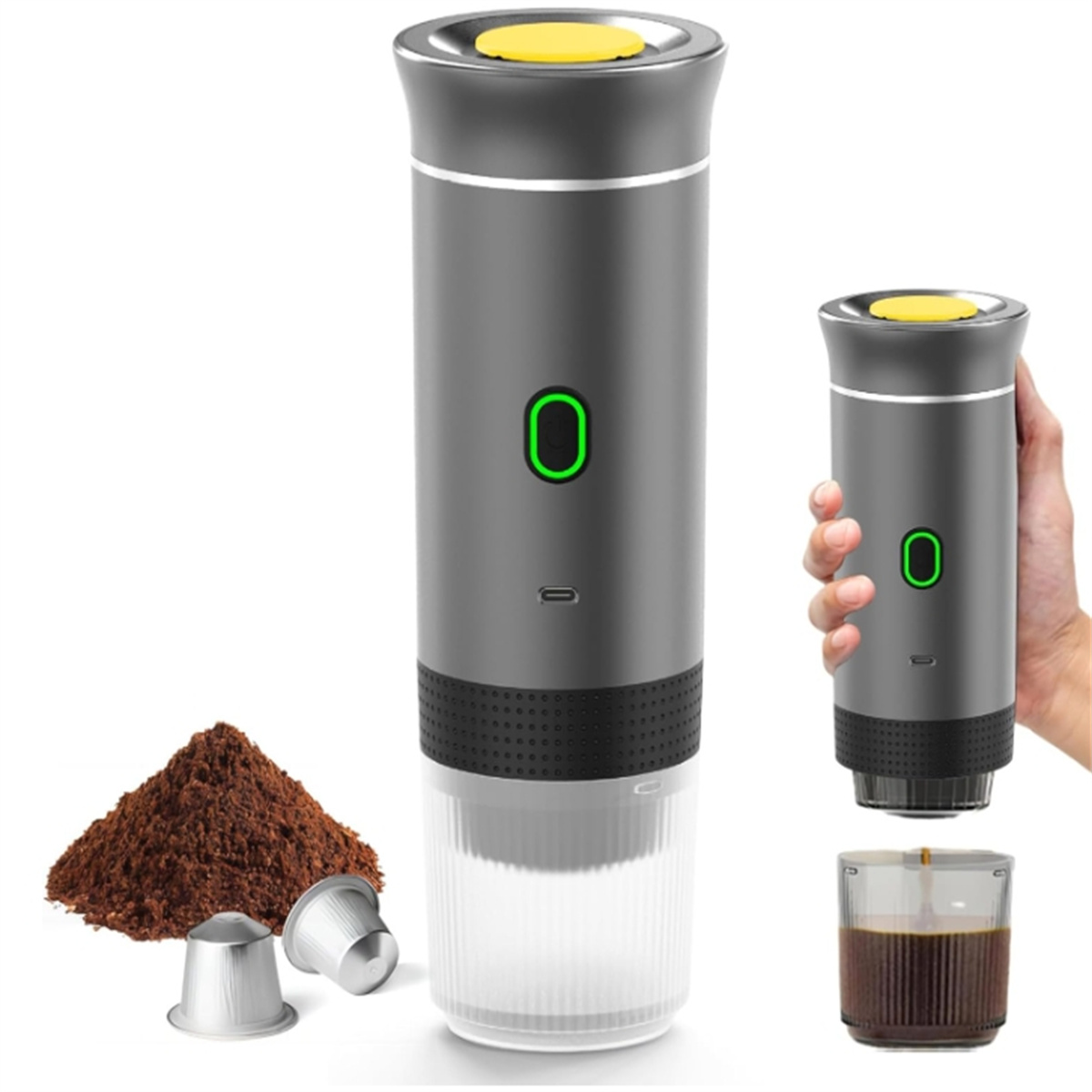 Kaffeemaschine mit zwei Teilen, einer für den Kaffee und der andere Teil transparent.