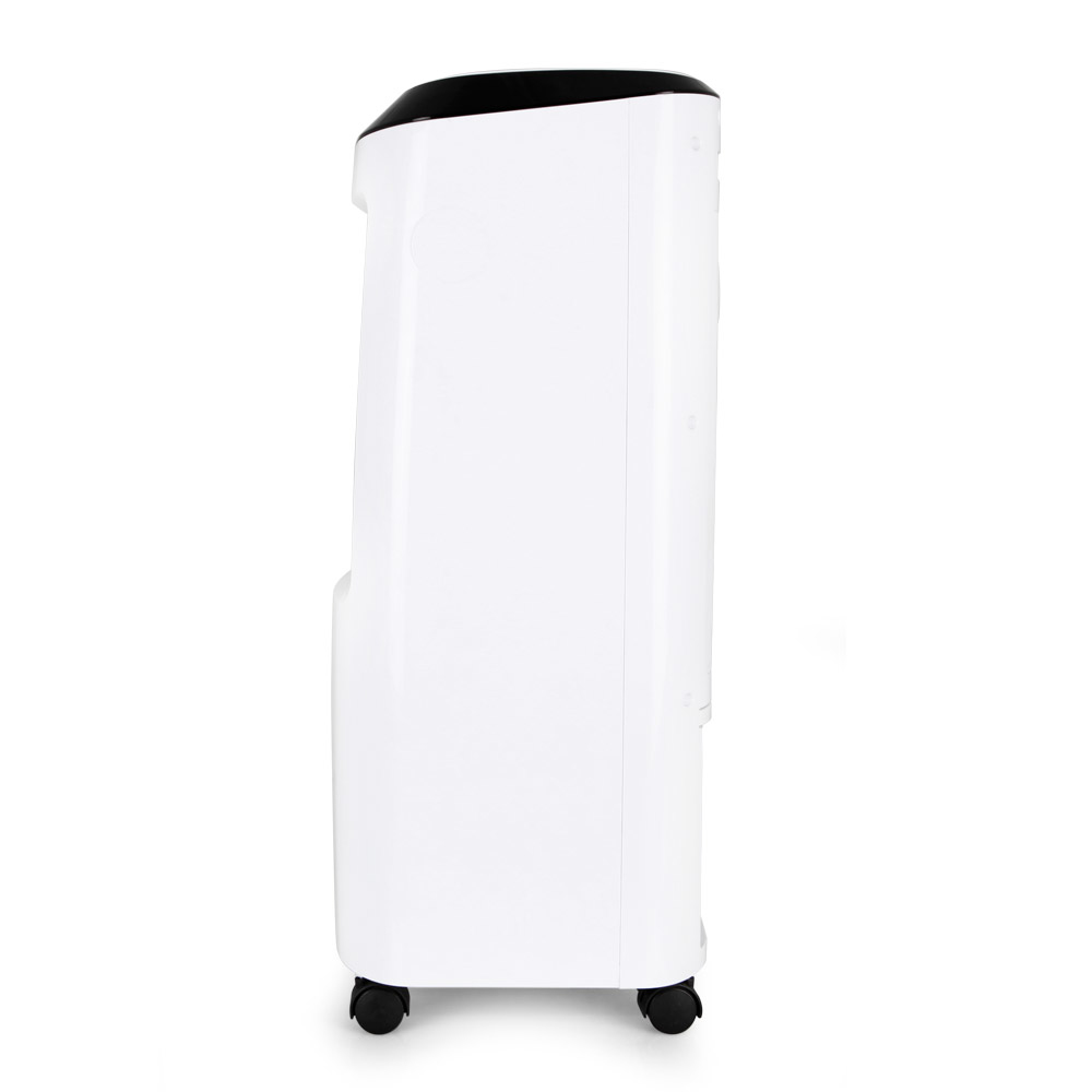 Supporto per braccio a doppio monitor. Argento e nero. La base è fissata al tavolo. Sfondo bianco.