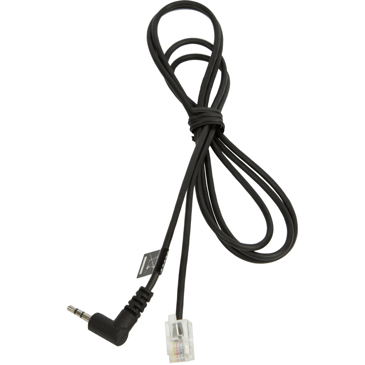 Cavo nero a spirale con jack da 3,5 mm e connettore telefonico.