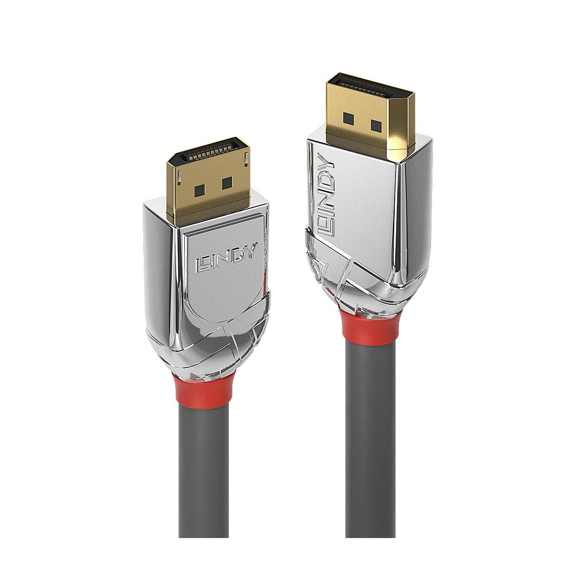 Dwa szare kable ze złotymi złączami i czerwonymi akcentami.