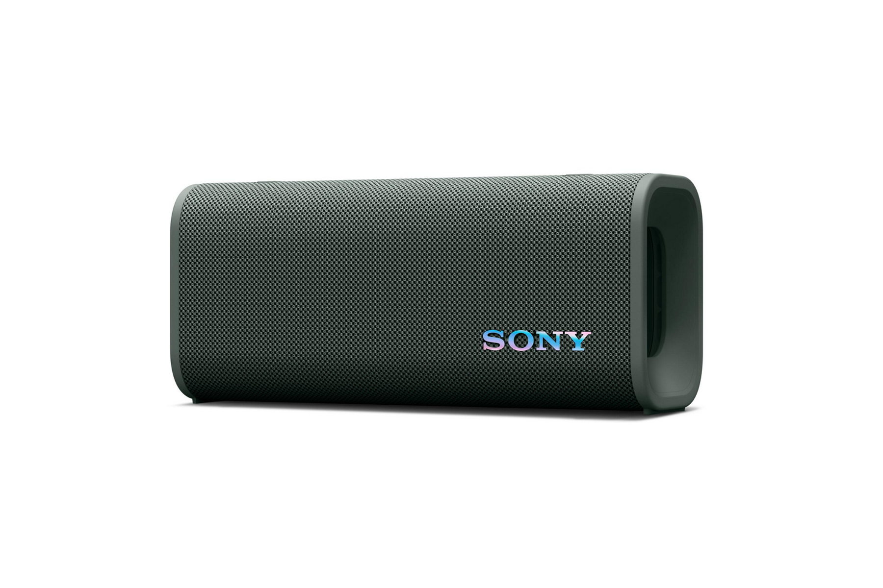 Un altavoz portátil gris con la palabra SONY.