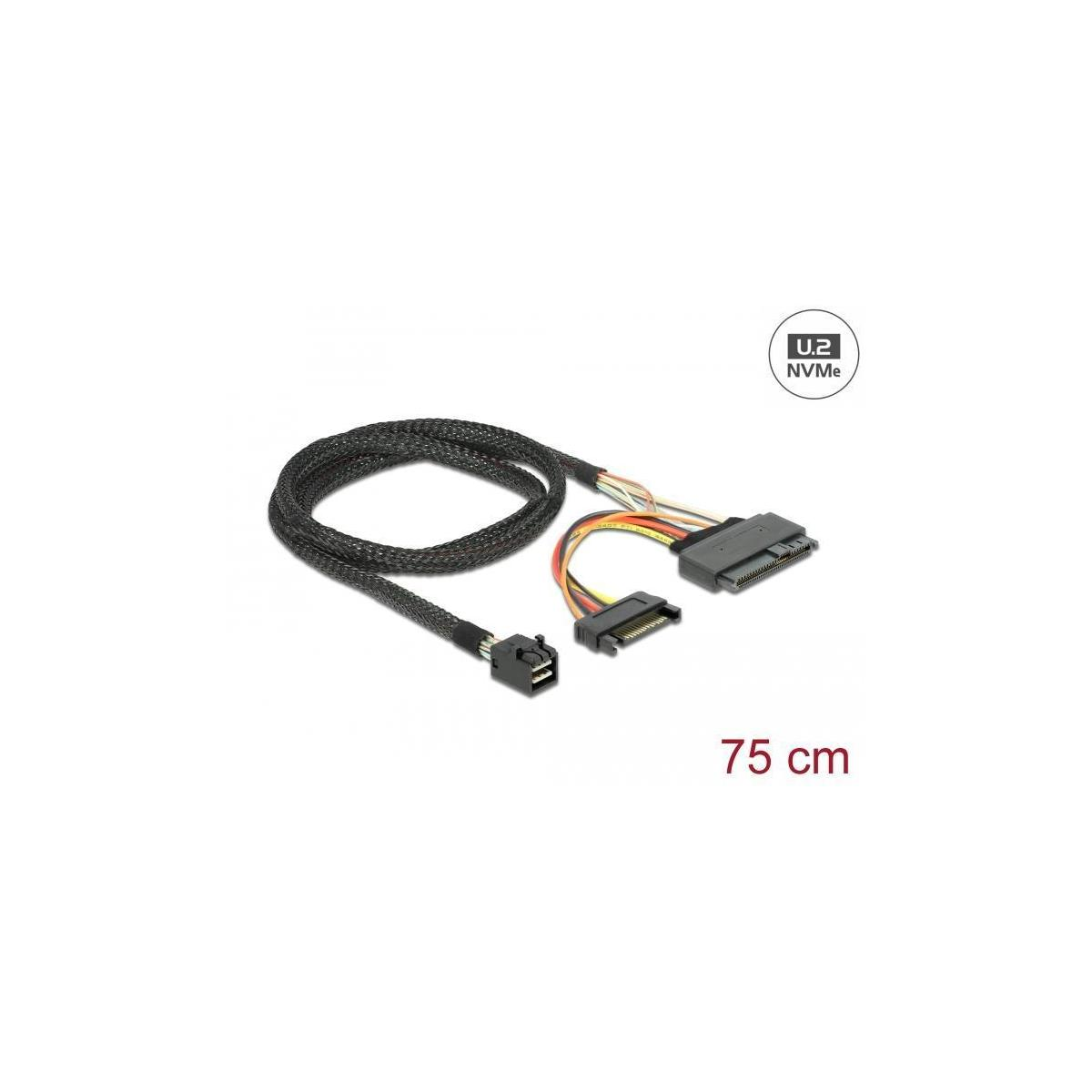 Cavo nero con connettori e testo U.2 NVMe. Il cavo è lungo 75 cm.