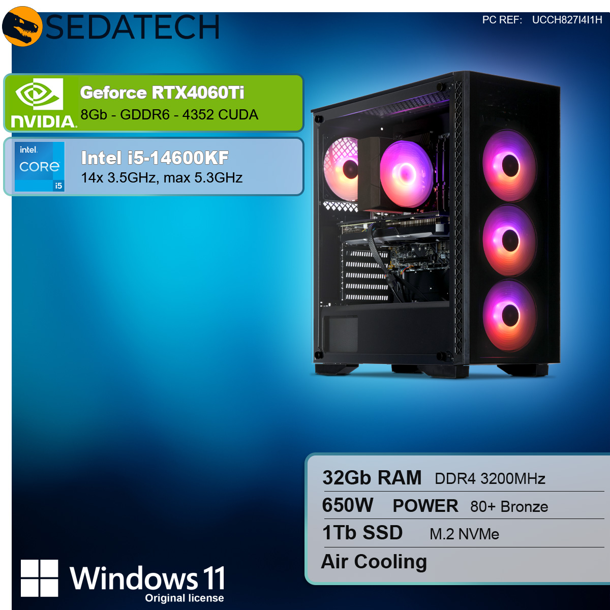 Ein Computer mit Grafikkarte und zusätzlichen Spezifikationen.