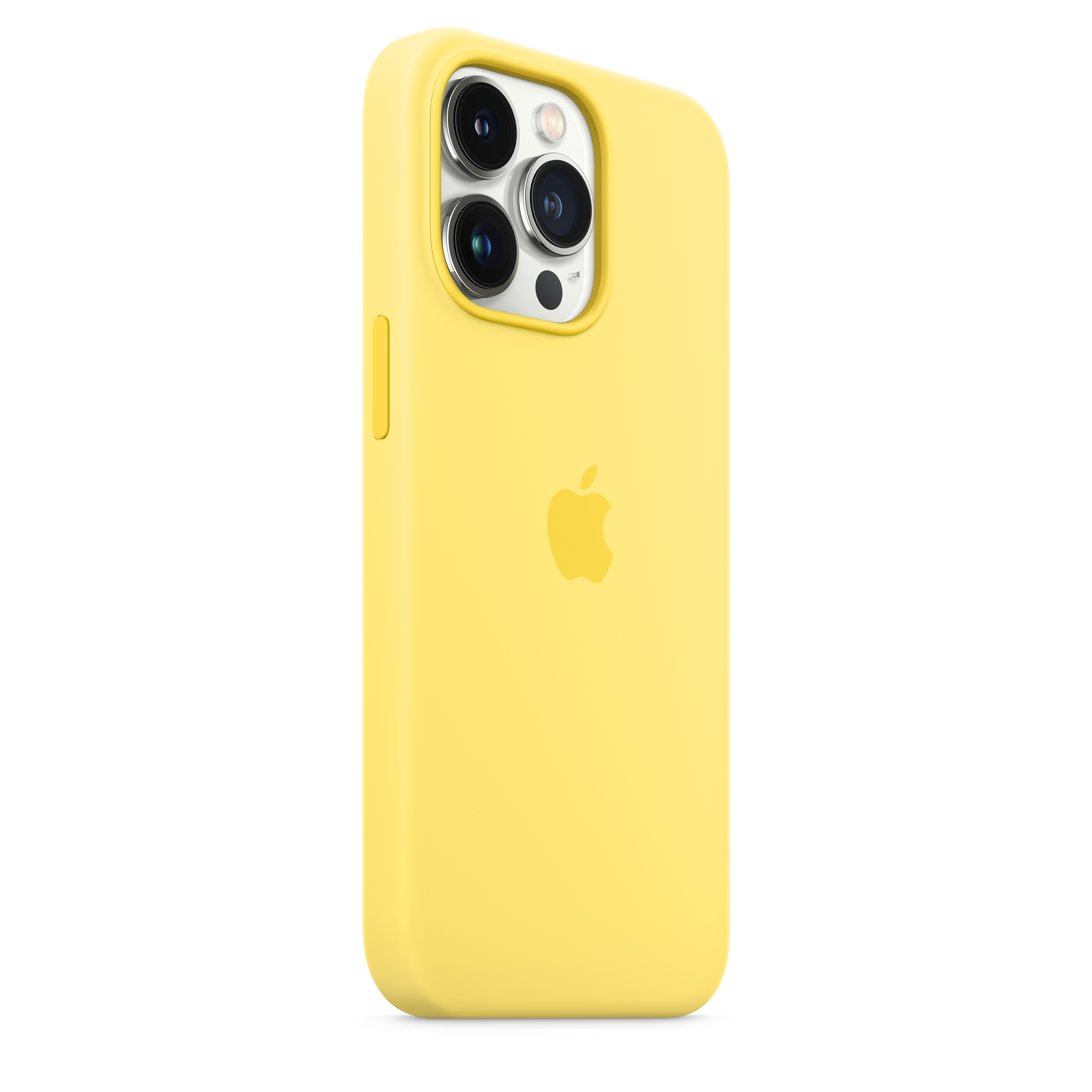 Gelbes iPhone-Case mit Apple-Logo und Kameramodul sichtbar.