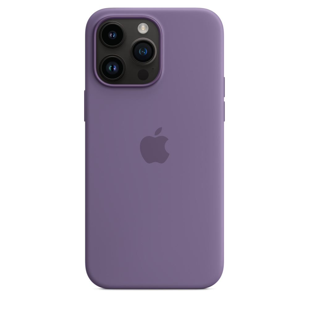 Purple iPhone case with a camera bump and Apple logo on a white background.