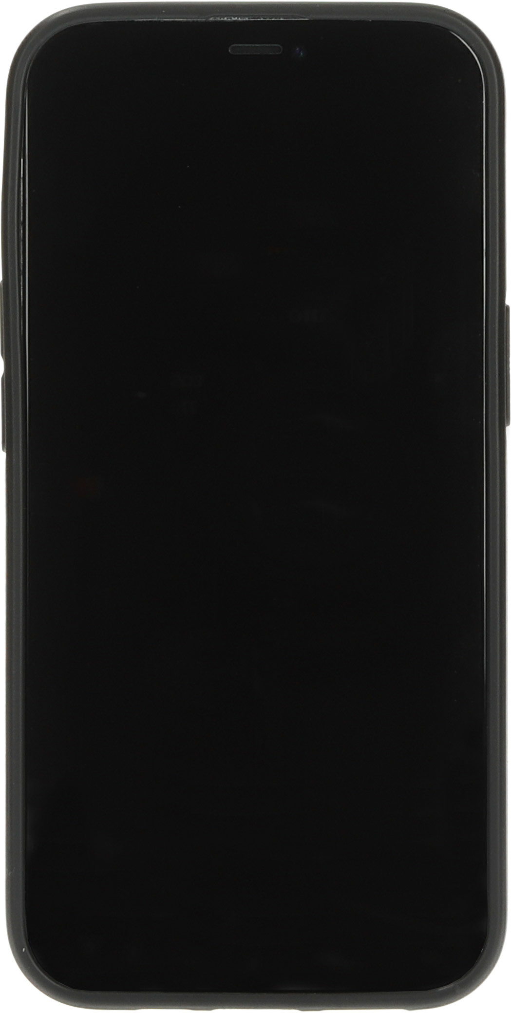 A black phone inside a case, showcasing the phone's screen.