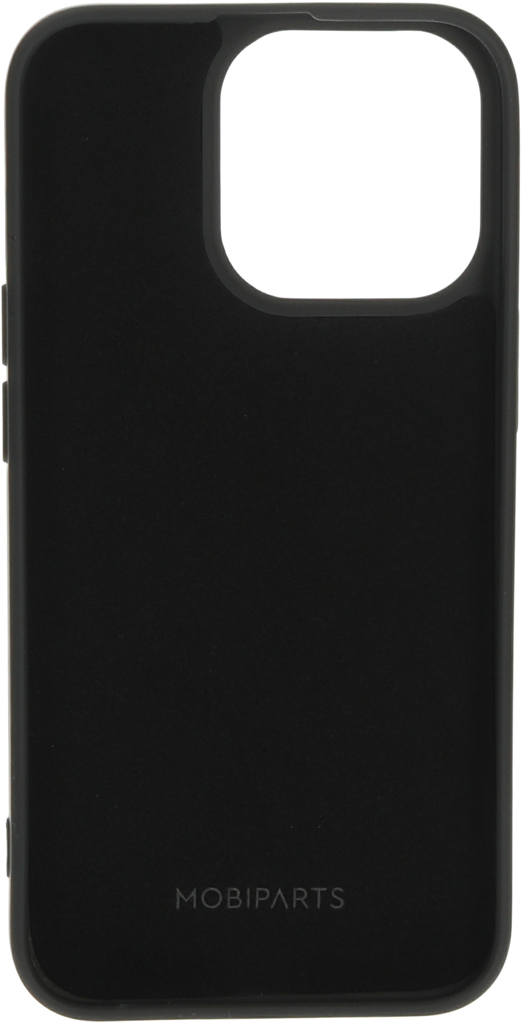 Zwarte telefoonhoes met grote camera-uitsparing en het MOBIPARTS logo onderaan.