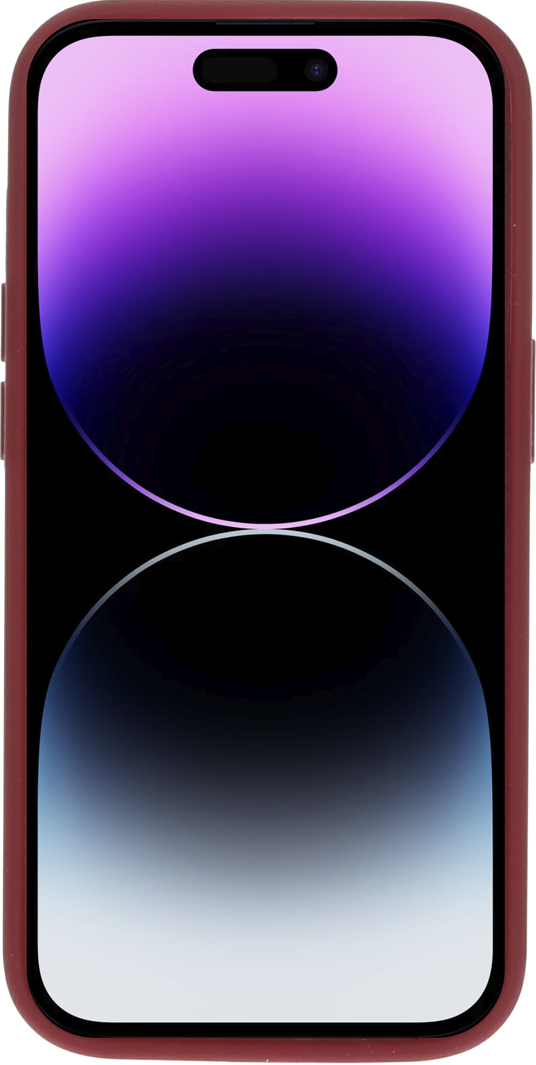 Een telefoon met een kleurrijk scherm in een rode hoes.