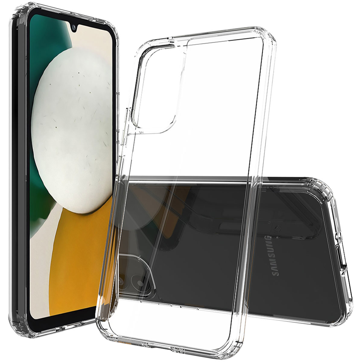 Étuis de téléphone, transparents et noirs, montrant un téléphone dans différentes positions.