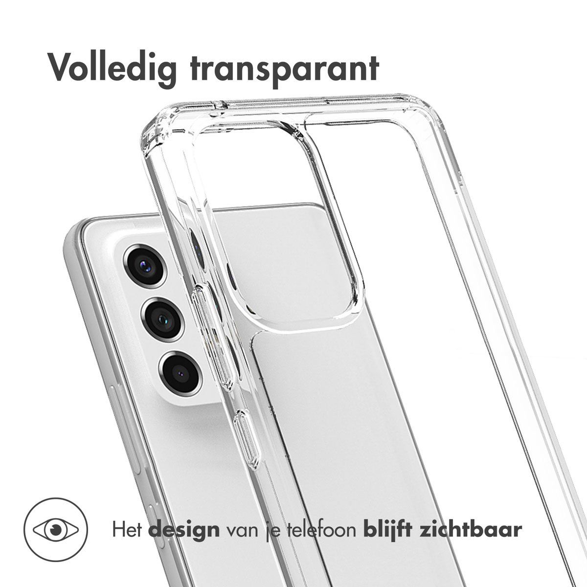 Transparante telefoonhoes op een telefoon. Het ontwerp is zichtbaar.