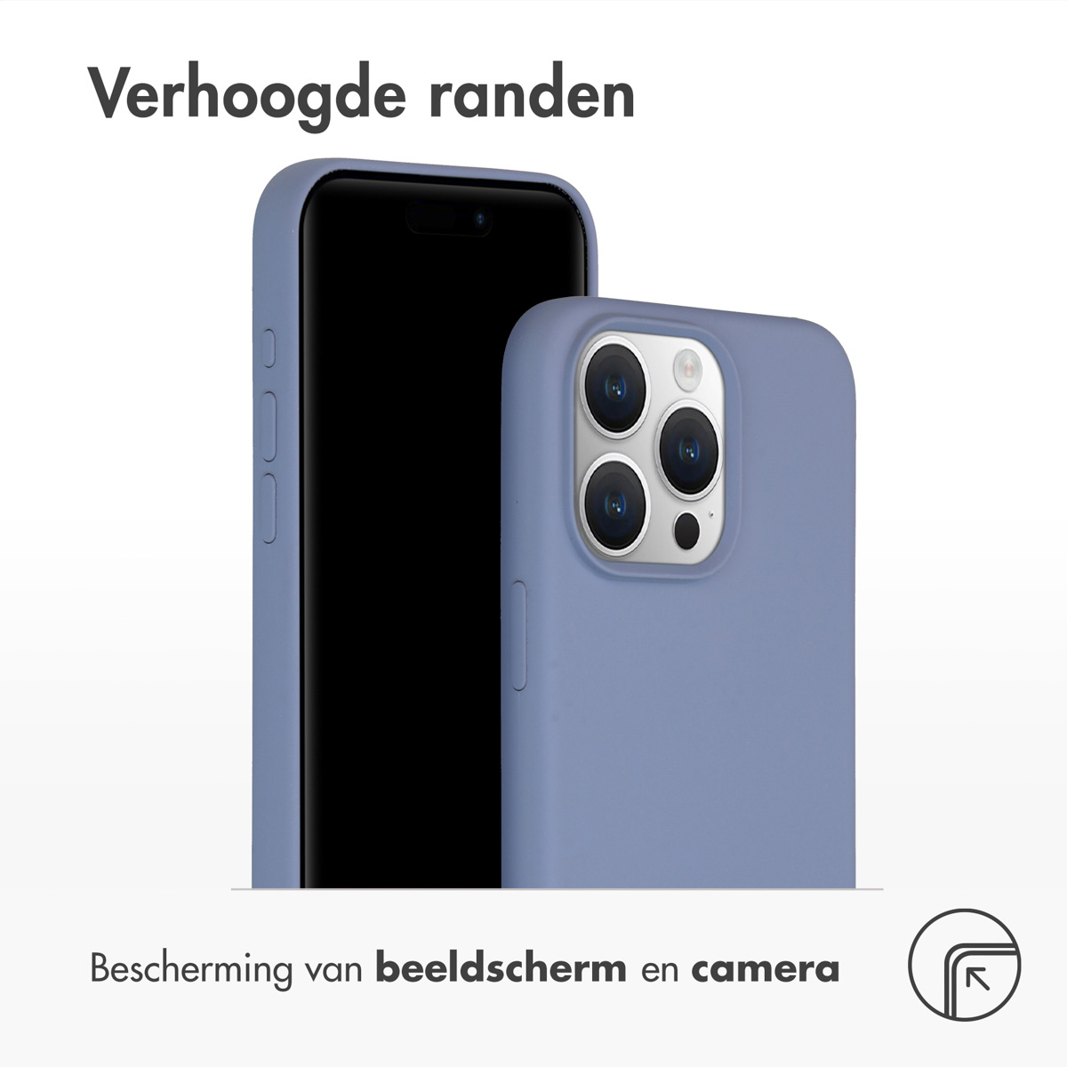 Twee telefoons, één met een blauwe hoes, één zonder. De hoes heeft opstaande randen.