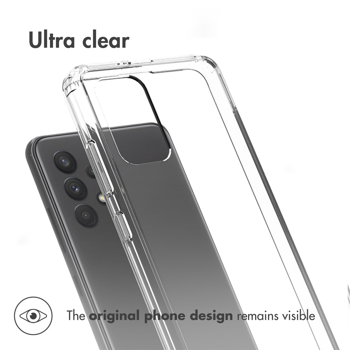 Coque de téléphone transparente sur un téléphone. La coque montre le design du téléphone.