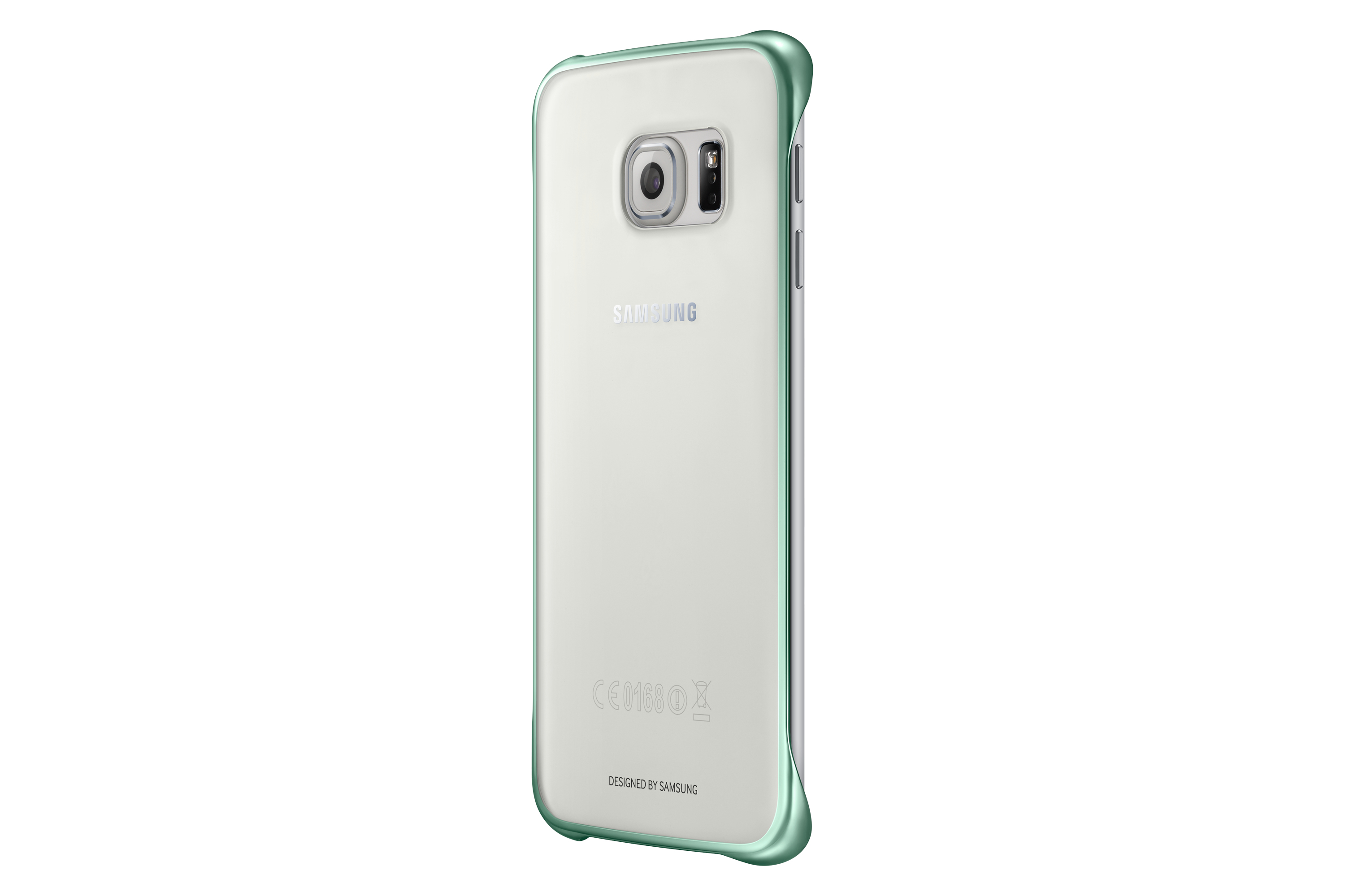 Telefono Samsung bianco con custodia con bordo verde.