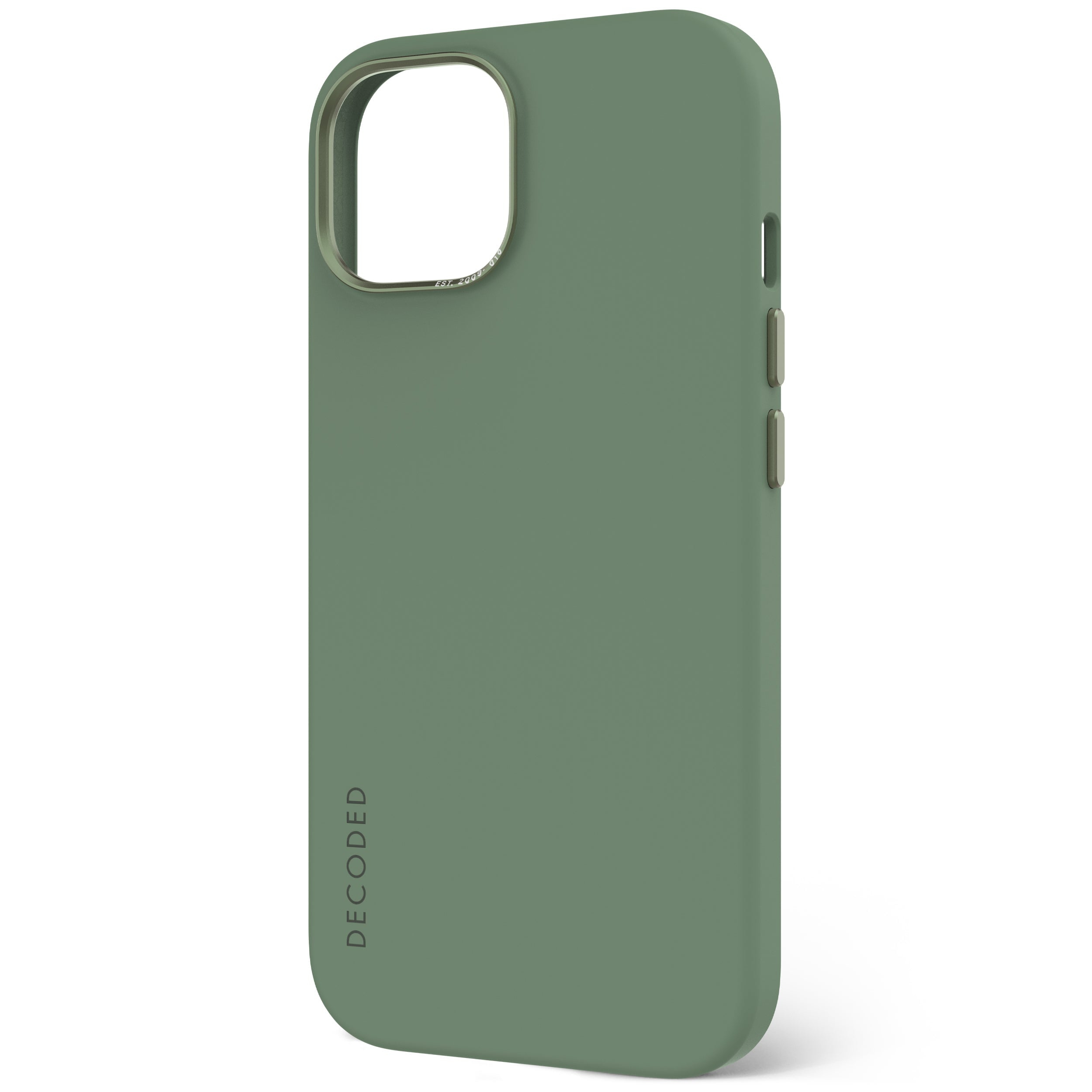 Custodia per telefono verde. La custodia è verde unita. La custodia copre un telefono.