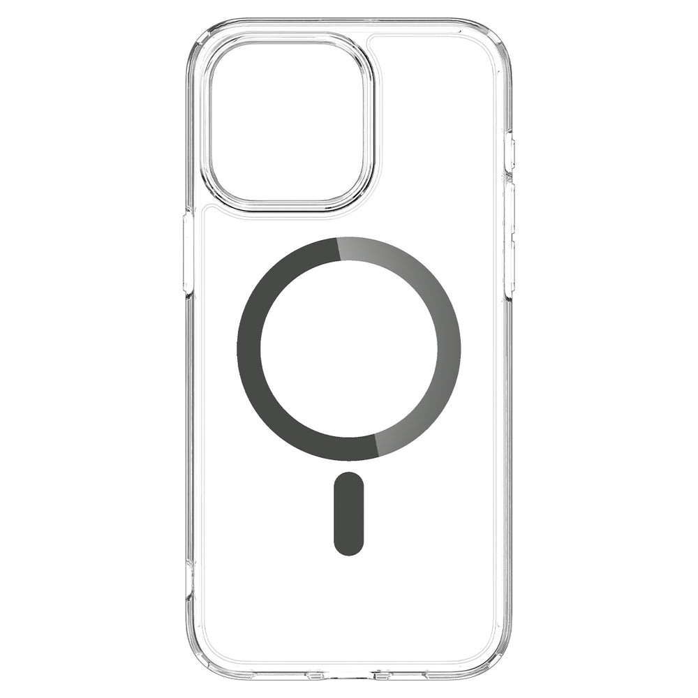 Transparante telefoonhoes met een zwarte cirkel en een minteken erin.