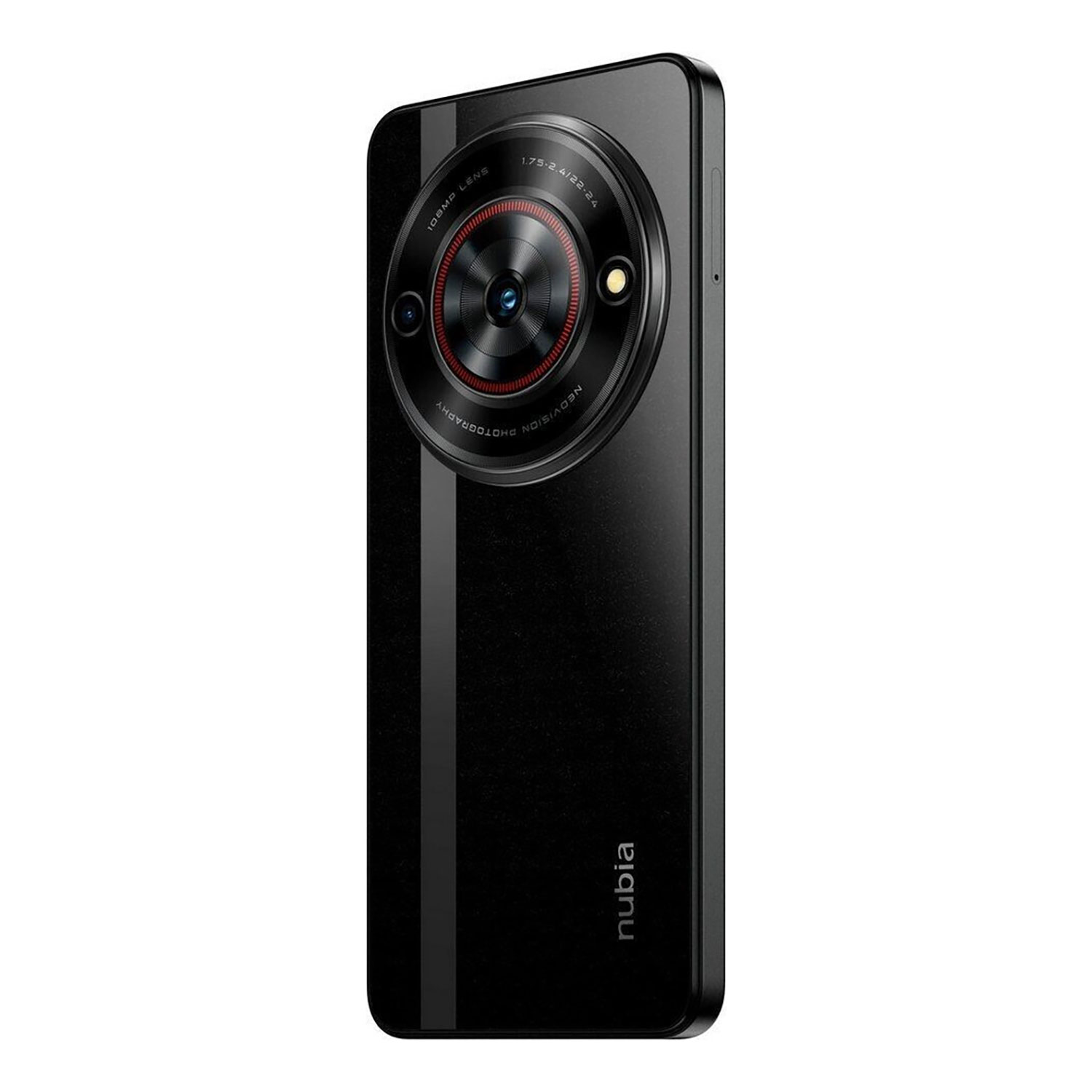 Ein schwarzes Smartphone mit Kameraobjektiv, das die Marke nubia zeigt.