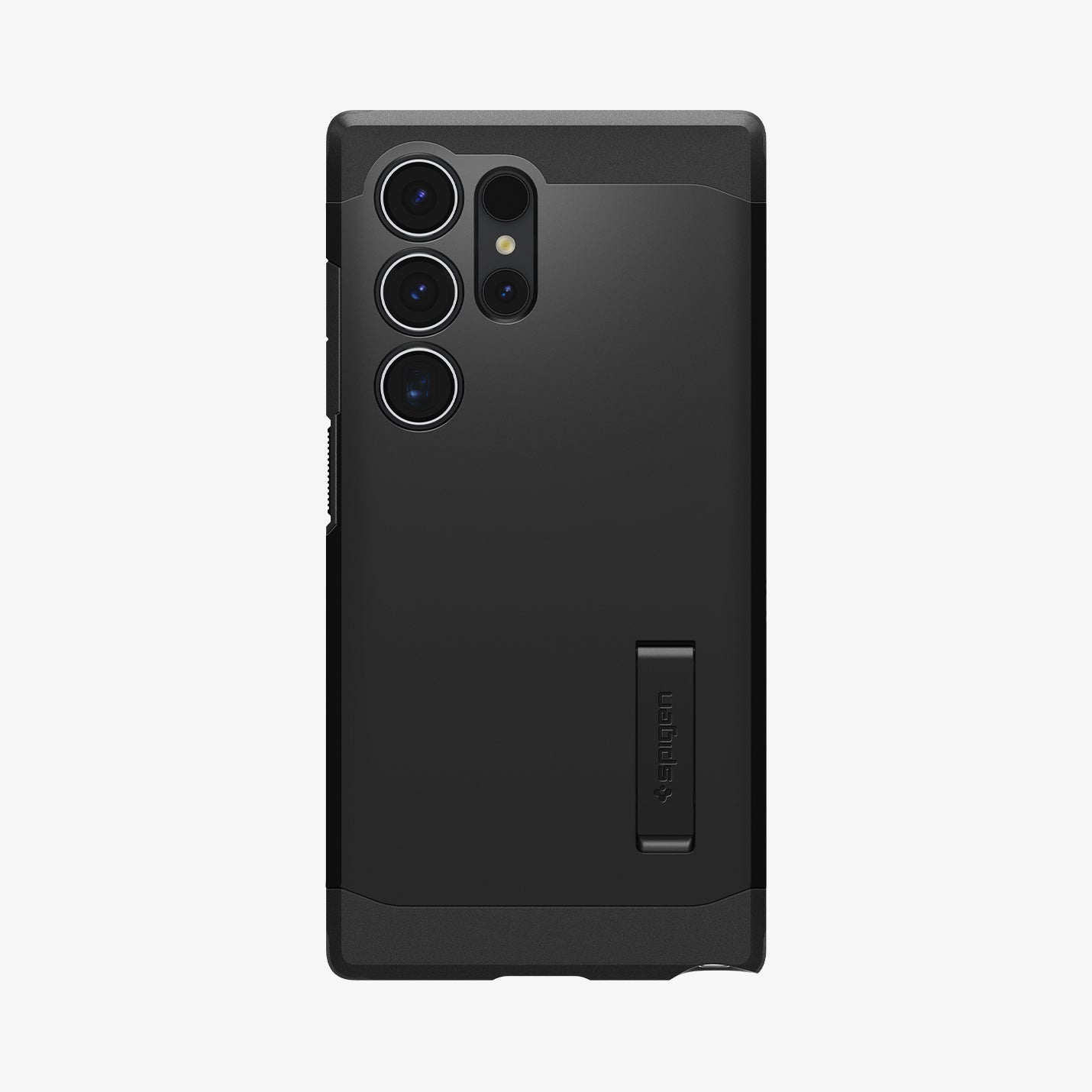 Custodia nera con supporto per telefono, copre il retro.
