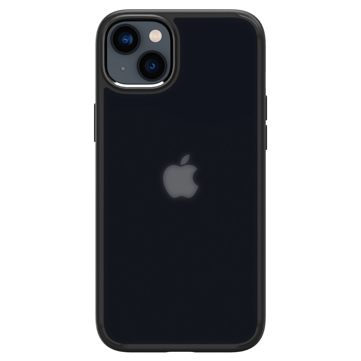 Schwarze iPhone-Hülle mit Kamera und Apple-Logo. Der Bildschirm des Telefons wird angezeigt.