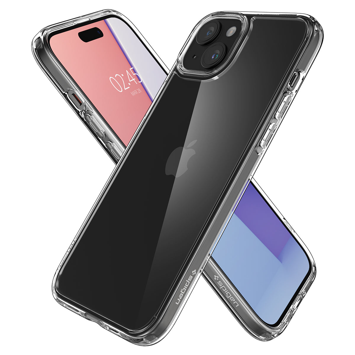 Due telefoni in custodie trasparenti. Un telefono ha uno schermo rosa. L'altro ha uno schermo blu.