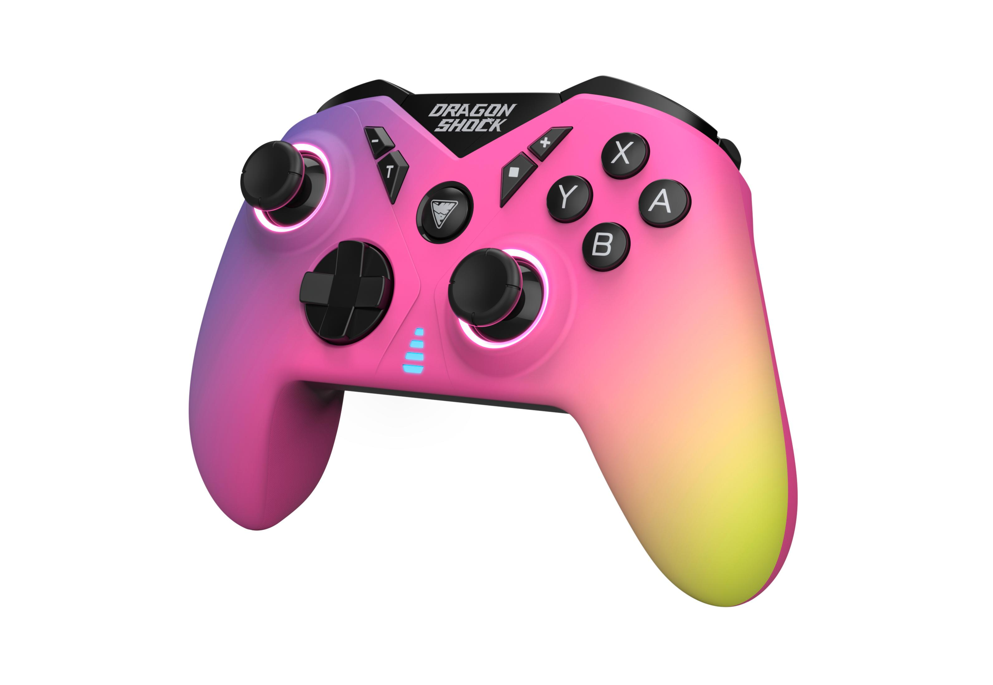 Ein farbenfroher Gradient-Controller mit rosa, lila und gelben Farbtönen.