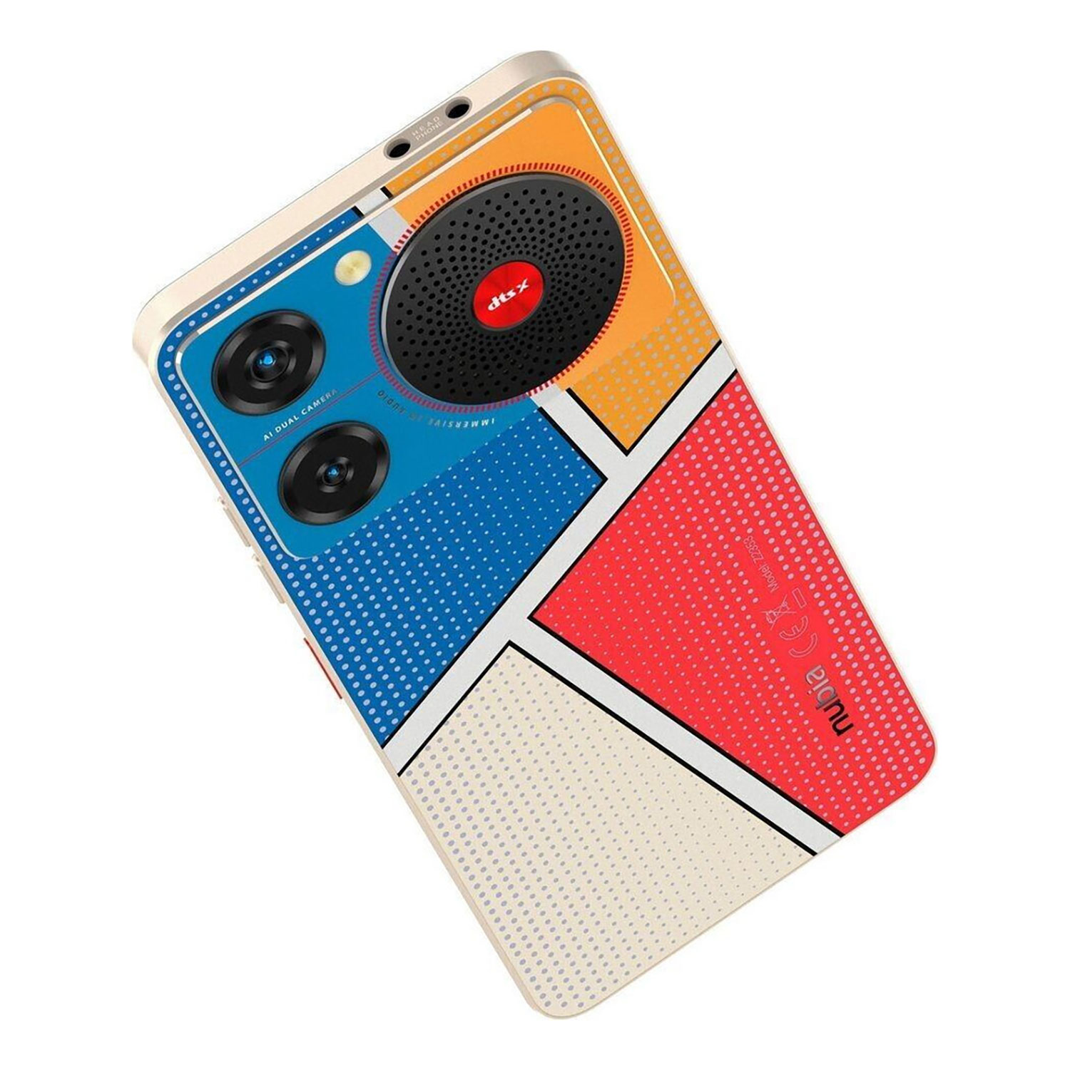 Uno smartphone colorato con un design unico sul retro, con più fotocamere.