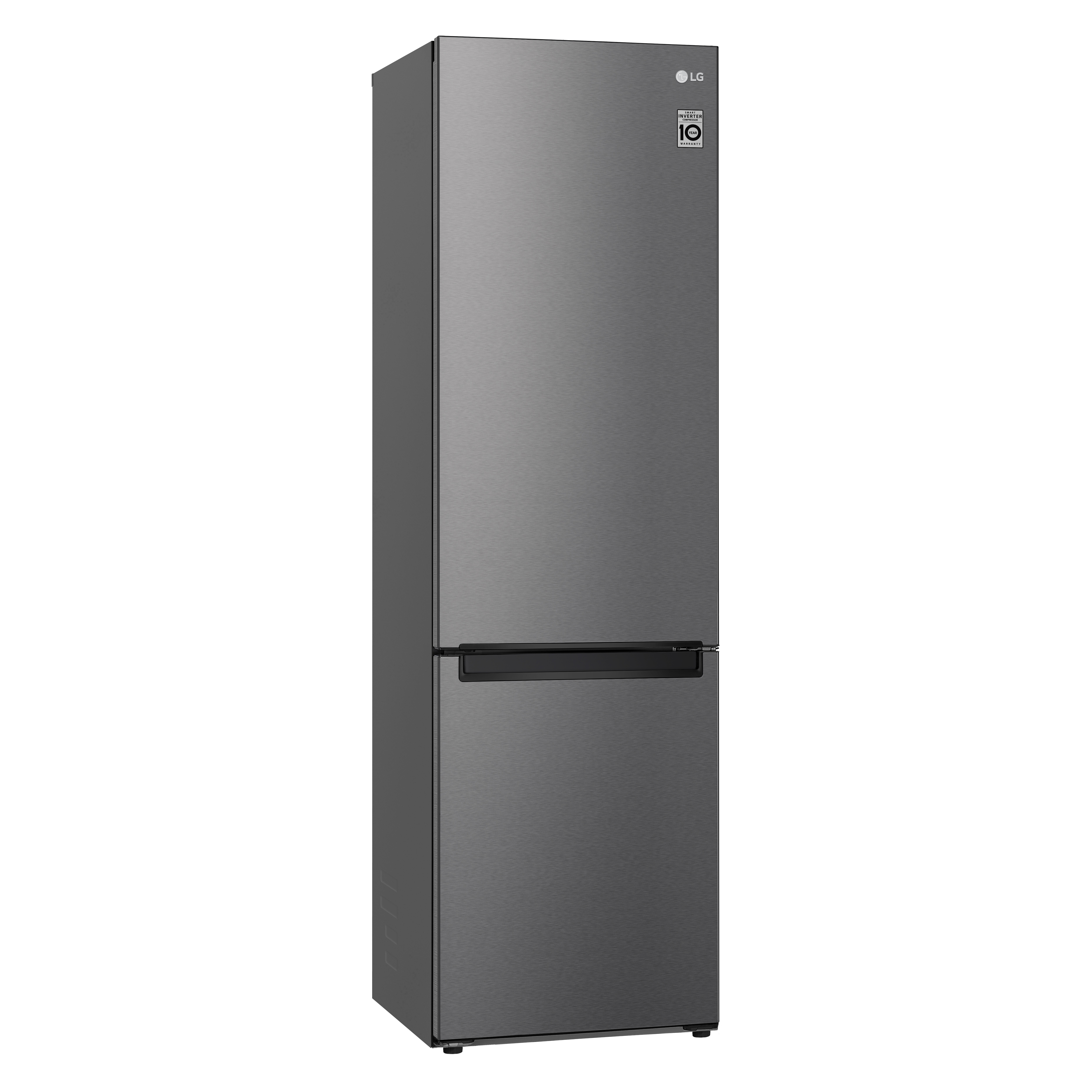 Frigorifero LG grigio con parte inferiore nera e logo LG.