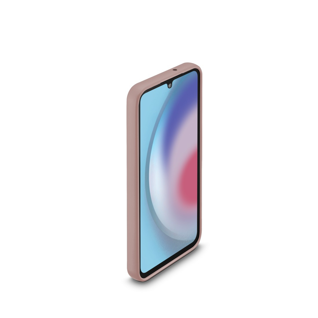 Coque de téléphone rose avec un design flou et coloré sur l'écran.