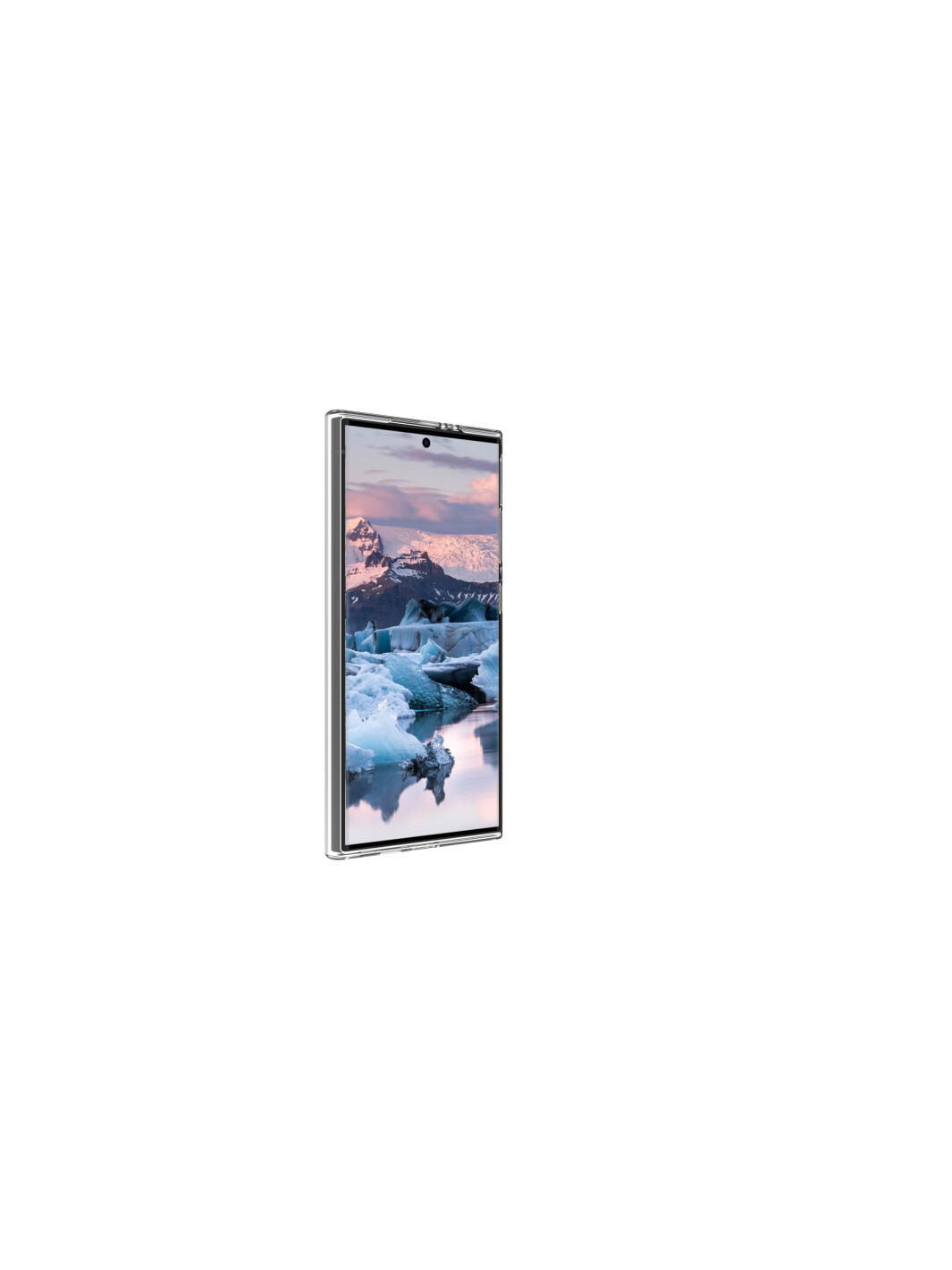 Telefon mit Landschaftsansicht eines Eisbergs und Gebirgsmassivs.