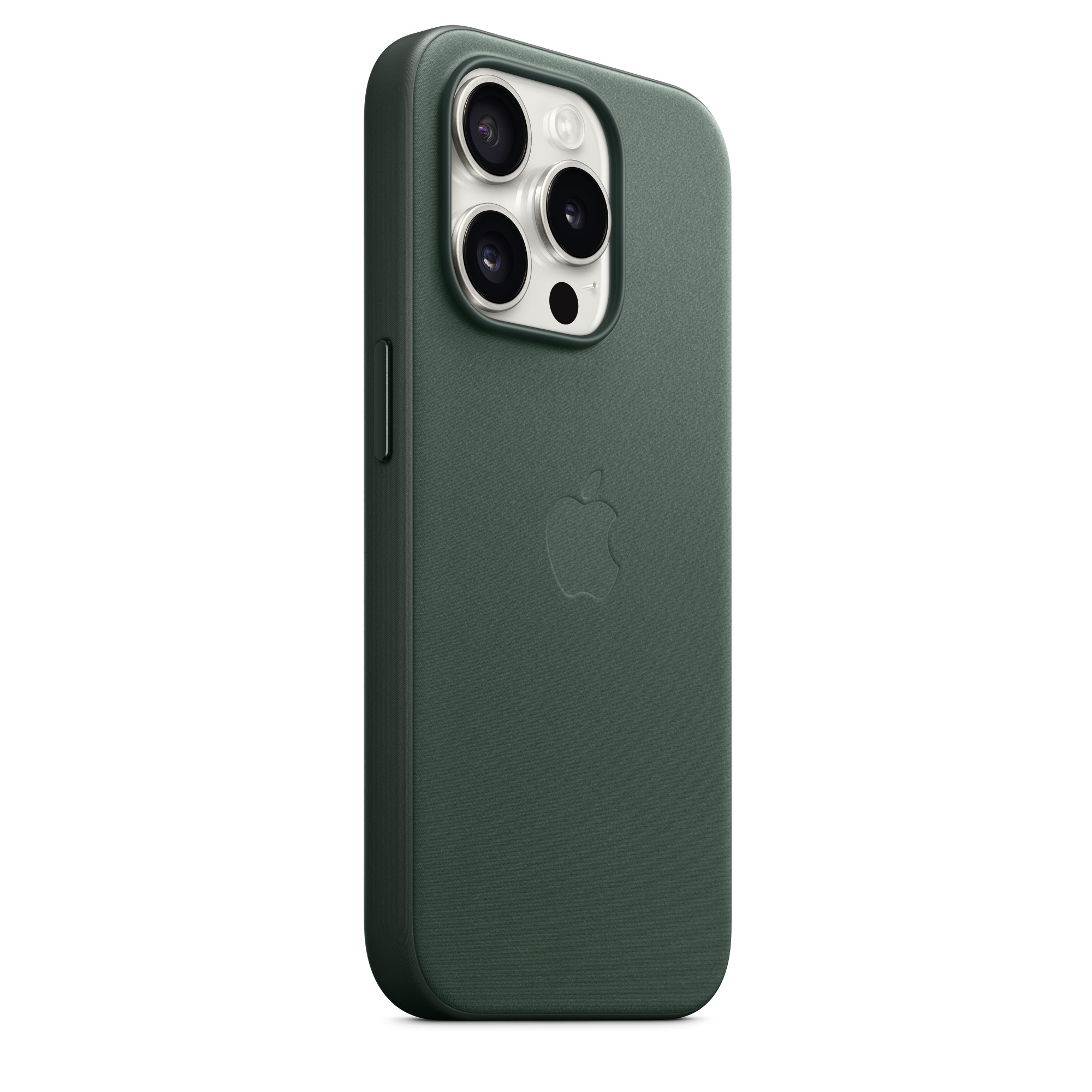 iPhone verde con tre fotocamere in custodia verde scuro.