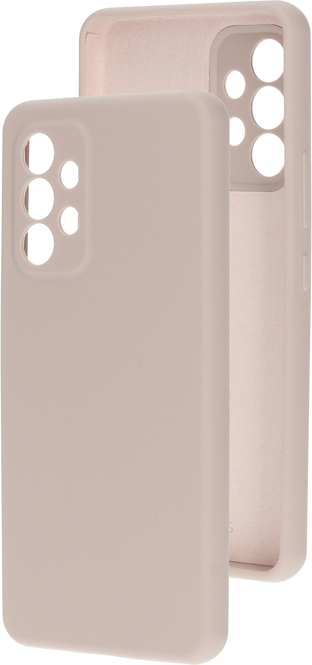 Roze telefoonhoesje met een telefoon erin. Het is een effen kleur hoesje.