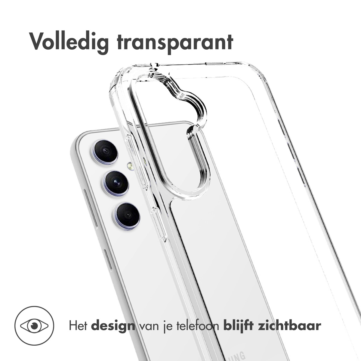 Custodia trasparente su telefono bianco, design visibile.