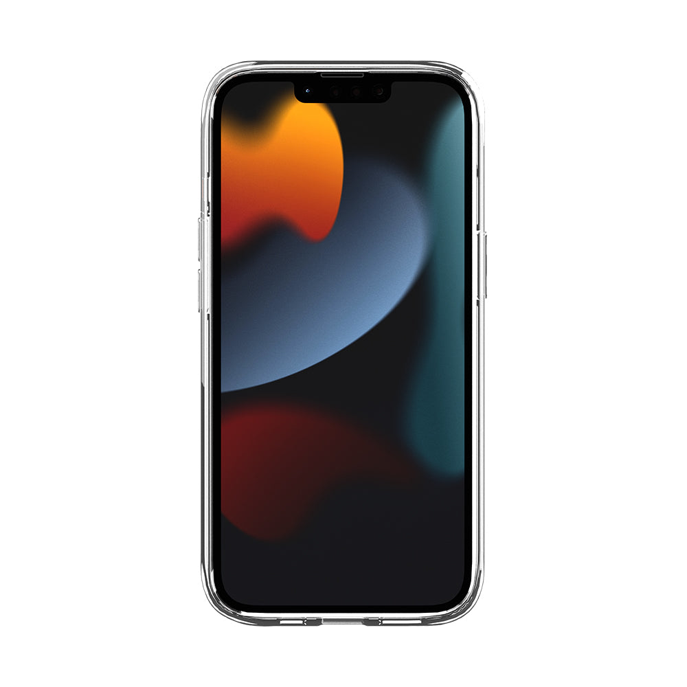 Ein Telefon mit einer Hülle. Das Telefon liegt auf einer weißen Oberfläche. Das Telefon zeigt ein farbenfrohes Bild auf dem Bildschirm.