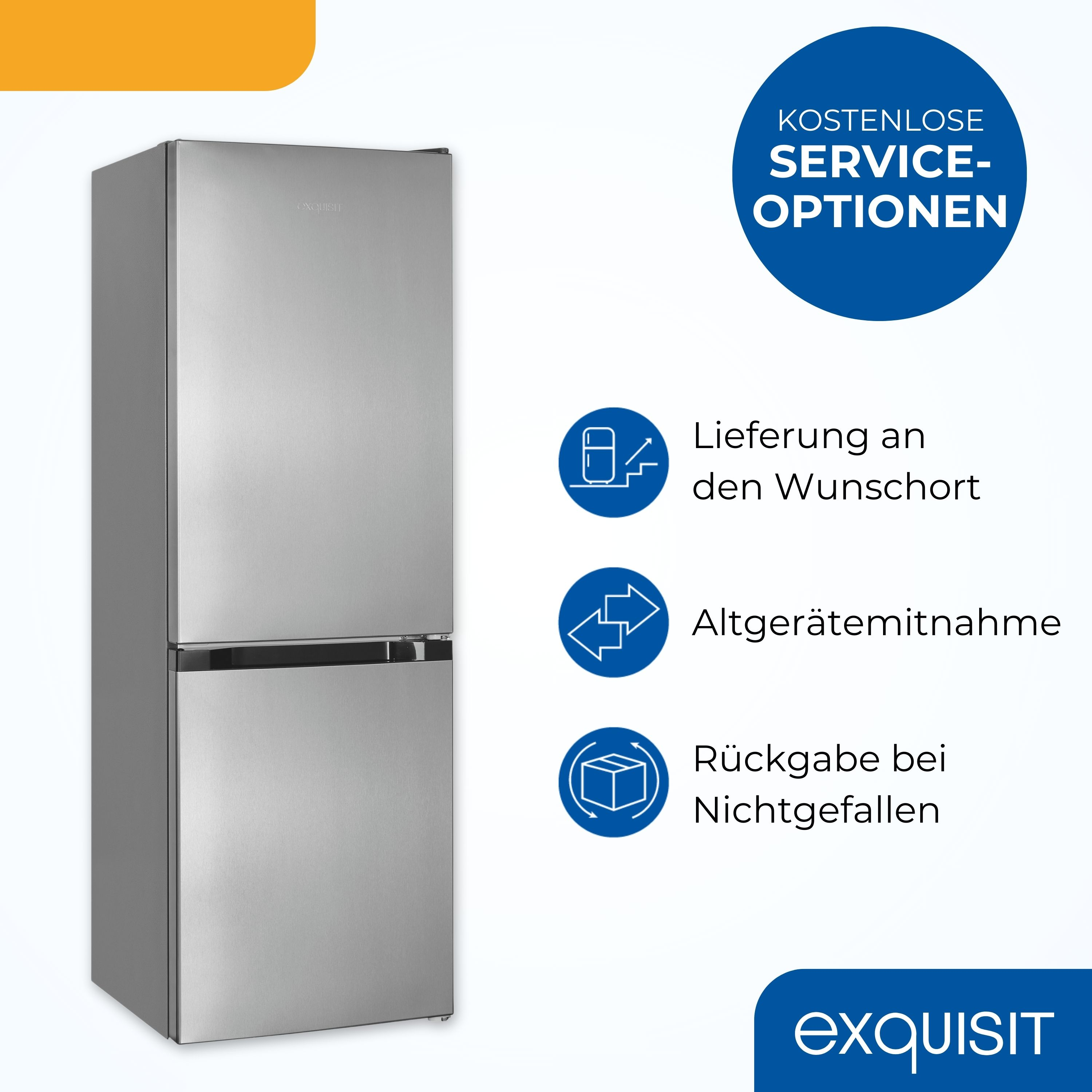 Ein silberner Kühlschrank mit Informationssymbolen an der Seite.