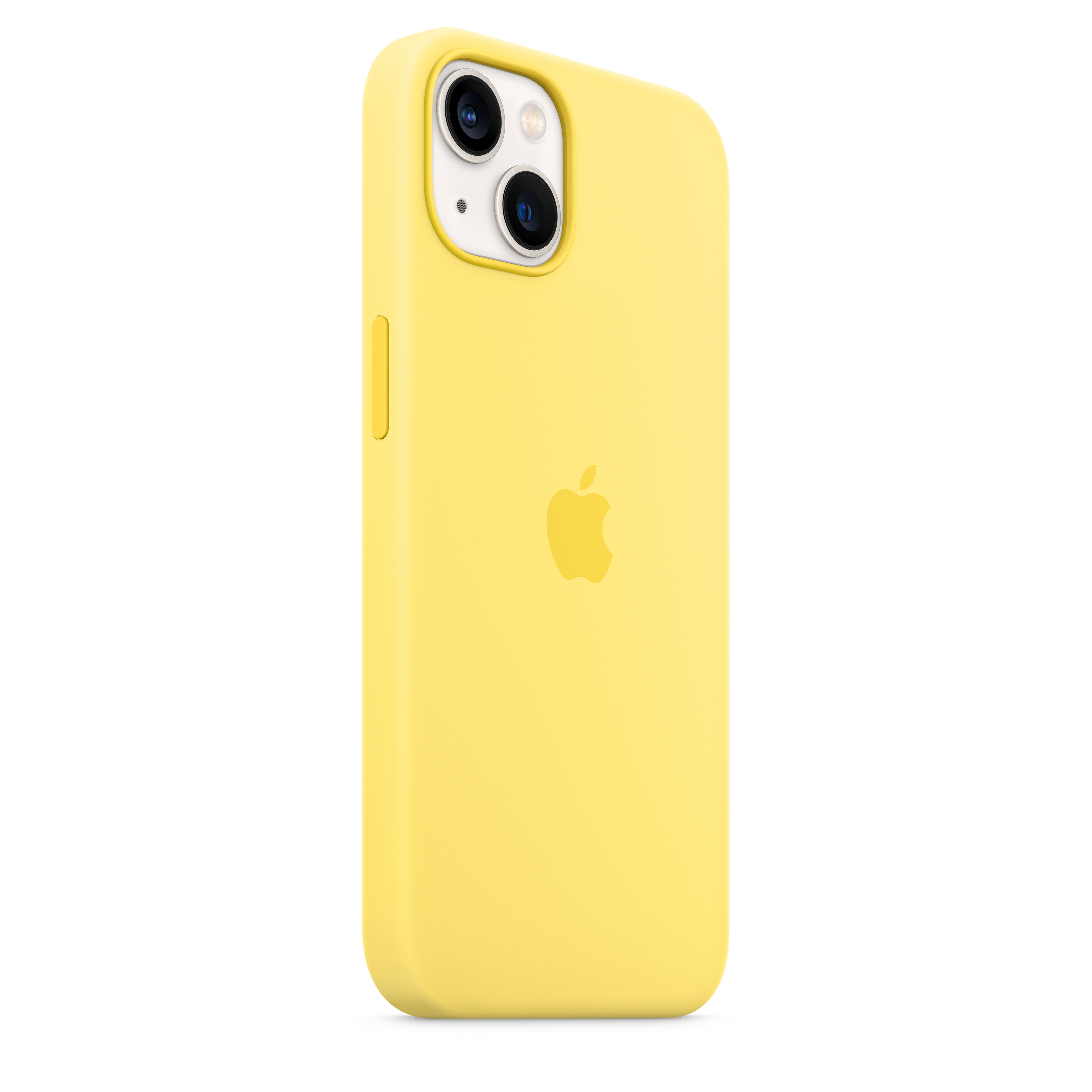 Yellow iPhone case with camera details and Apple logo.