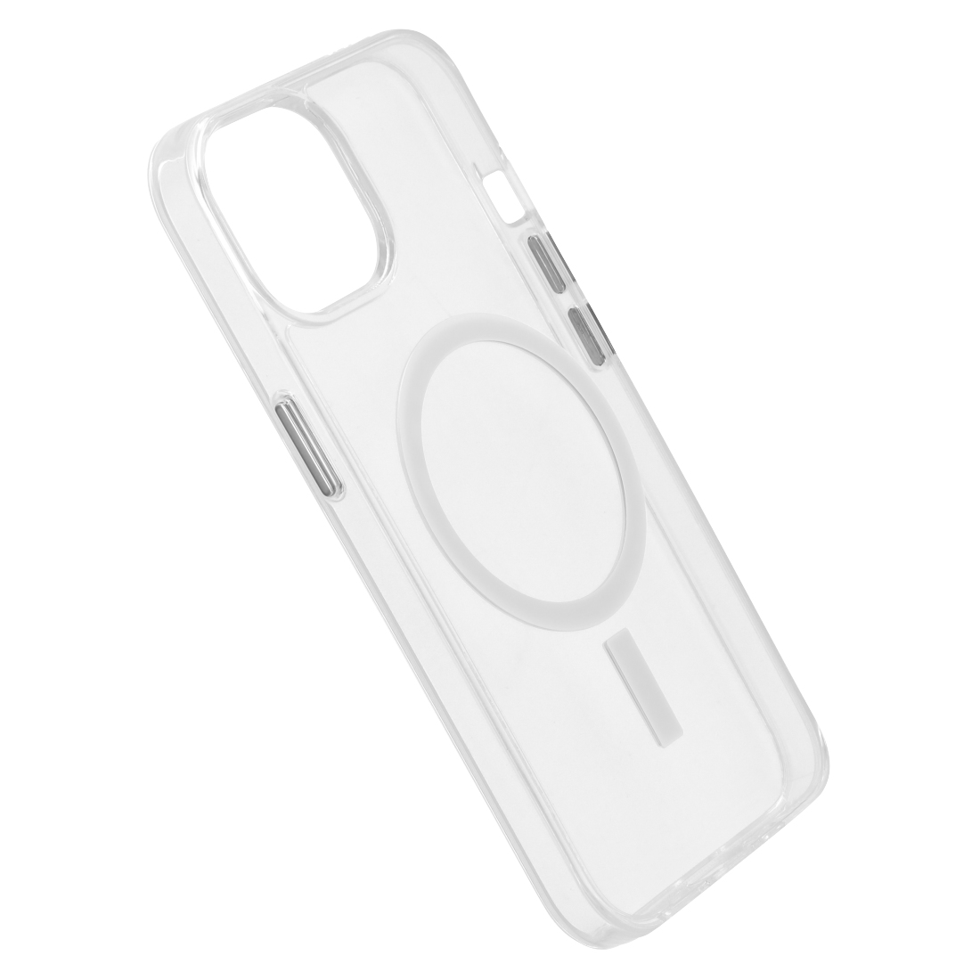 Transparente Handyhülle mit schwarzem Kreis und Minuszeichen auf der Rückseite.