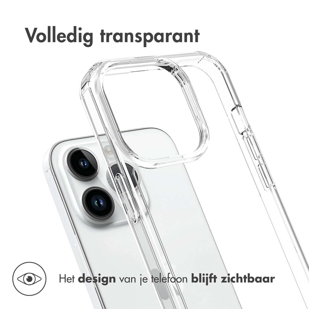 Téléphone avec étui. Texte : Entièrement transparent. Le design de votre téléphone reste visible.