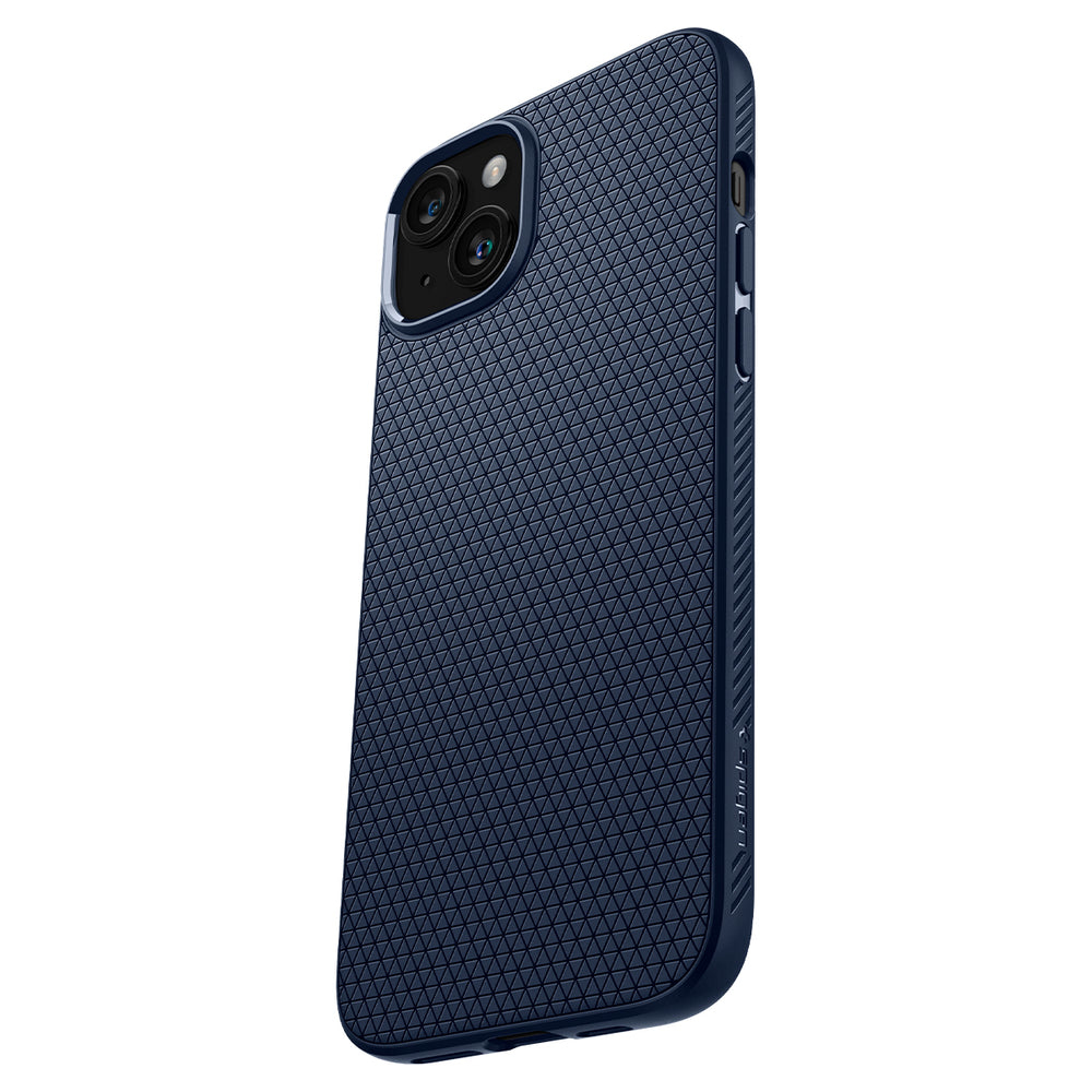 Blue phone case with a textured triangular pattern.