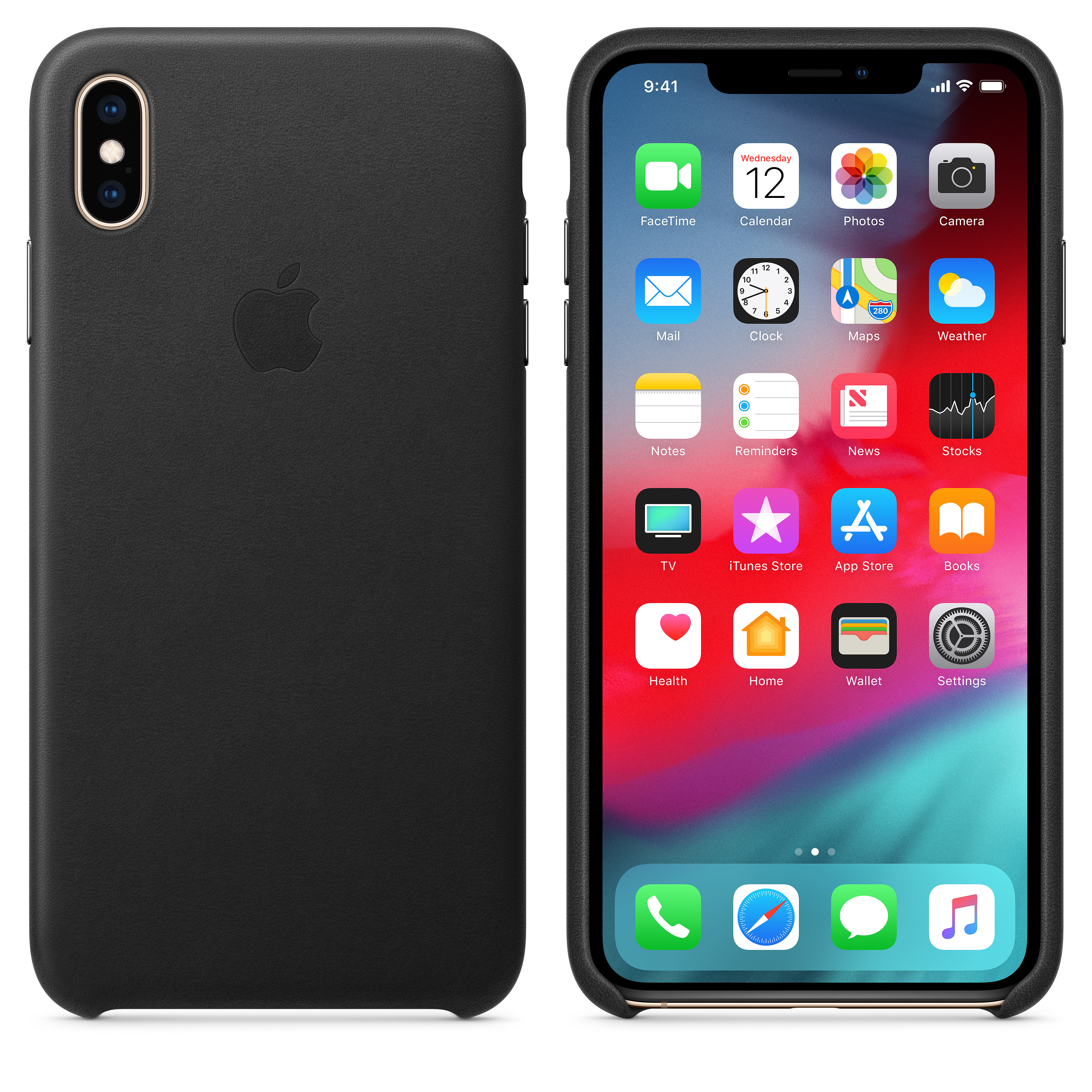 Black phone case with an iPhone. Phone shows app icons and the time is 9:41.