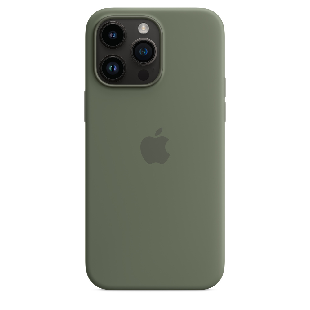 Green iPhone case with a black camera bump. It has the Apple logo. The phone's back is visible.