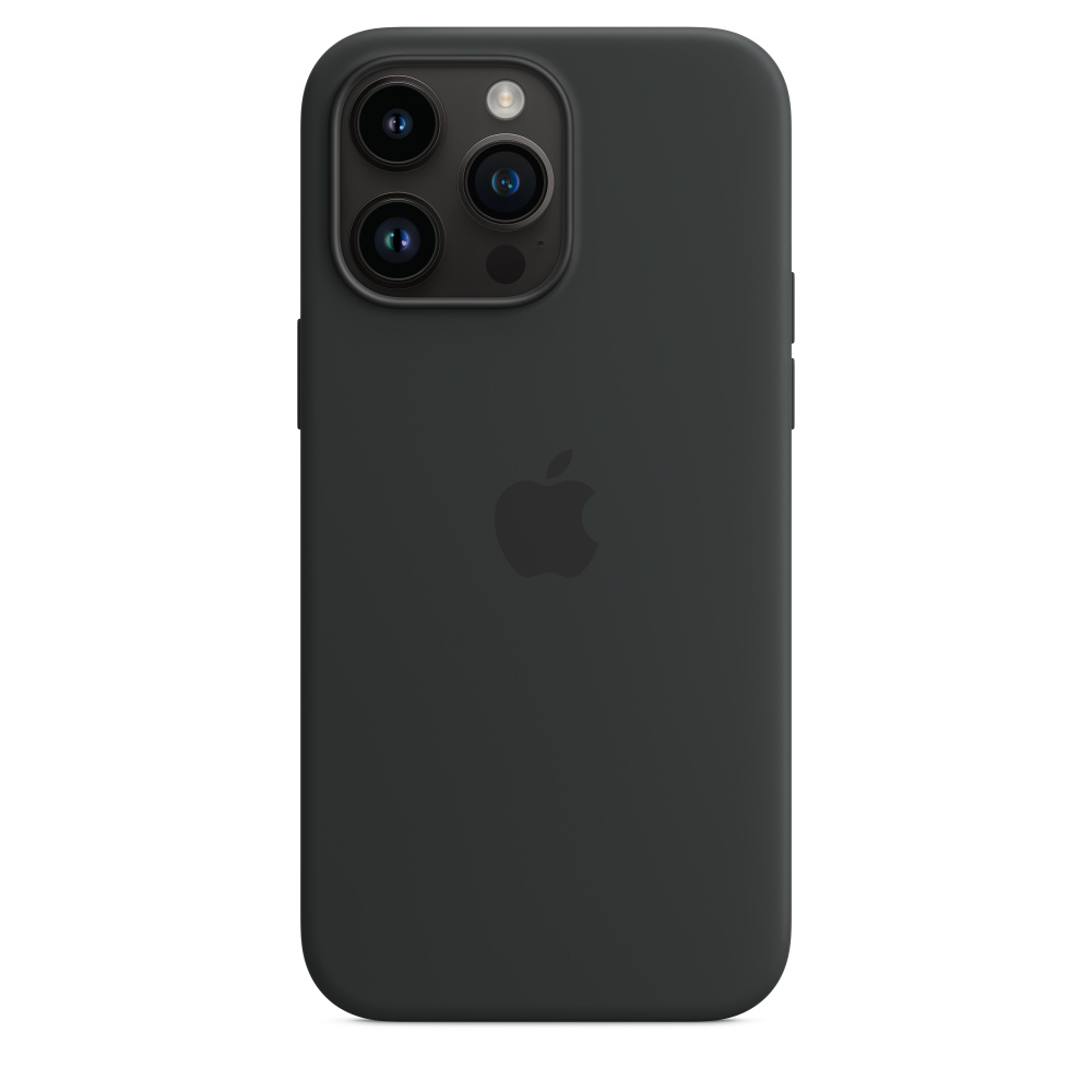 Czarny iPhone z trzema aparatami i logo Apple.