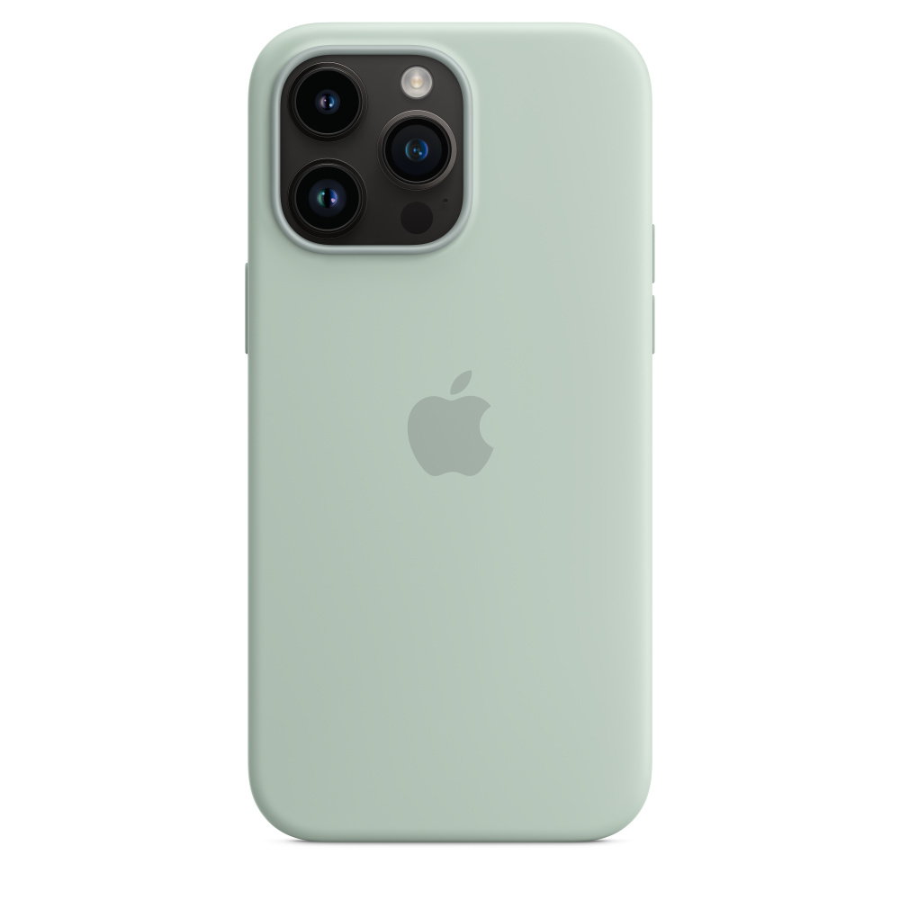 Grüne iPhone-Hülle, Apple-Logo, mehrere Kameralinsen, isoliert auf weißem Hintergrund.